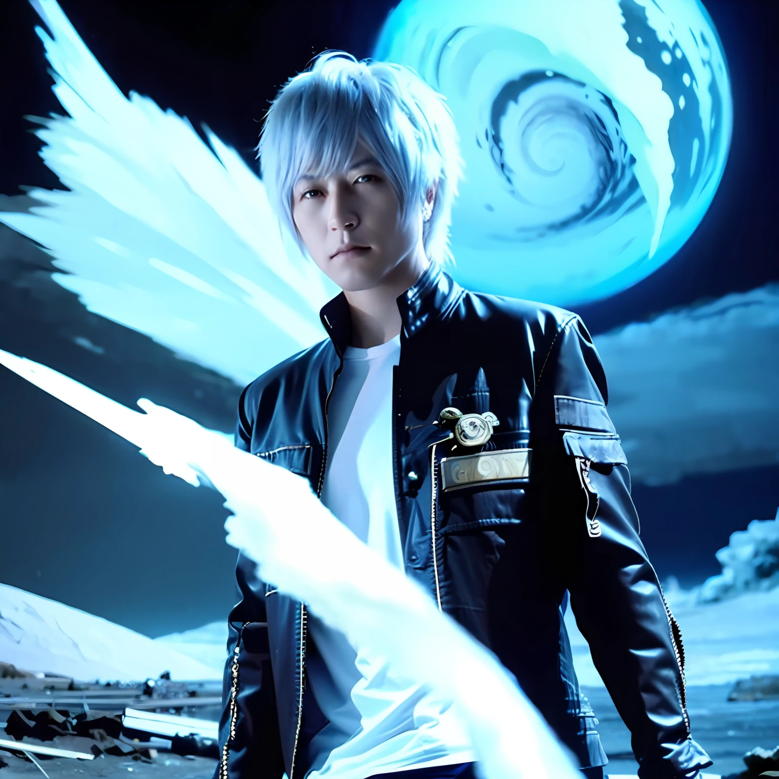 ( cool guy,exquisite facial features , white color hair,blue hairs,Silvery hair,red tinted hair ), galactic,kosmos,blasts,Red light,White light,Blue light,Yellow light,Purple light,Cyan light,magia,magic sphere,photosphere,Colorful light,Colorful light,spells,The sword,arma,guns,artillery,fire dragon,ice Dragon, llight rays,beam of light,swell sea,tidal waves, kosmos,starrysky,starlights,dazzling,icey , yuki, Frost , raging fire,fire dragon,The sky is shattered,The wind howled,suns,In the snowy mountains,nigth,salama,Electro-optical,raiden,thunders,themoon,crescent,rays of moonlight,Lightning,volcano exploding,a volcano erupts,rainbowing,dark stormy clouds,blasts,choppy,The waves are skyrocketing,meteorite,meteors,the fire,火焰,a sea of fire,Big wind,typhoon,Stormy,Wind and clouds change color