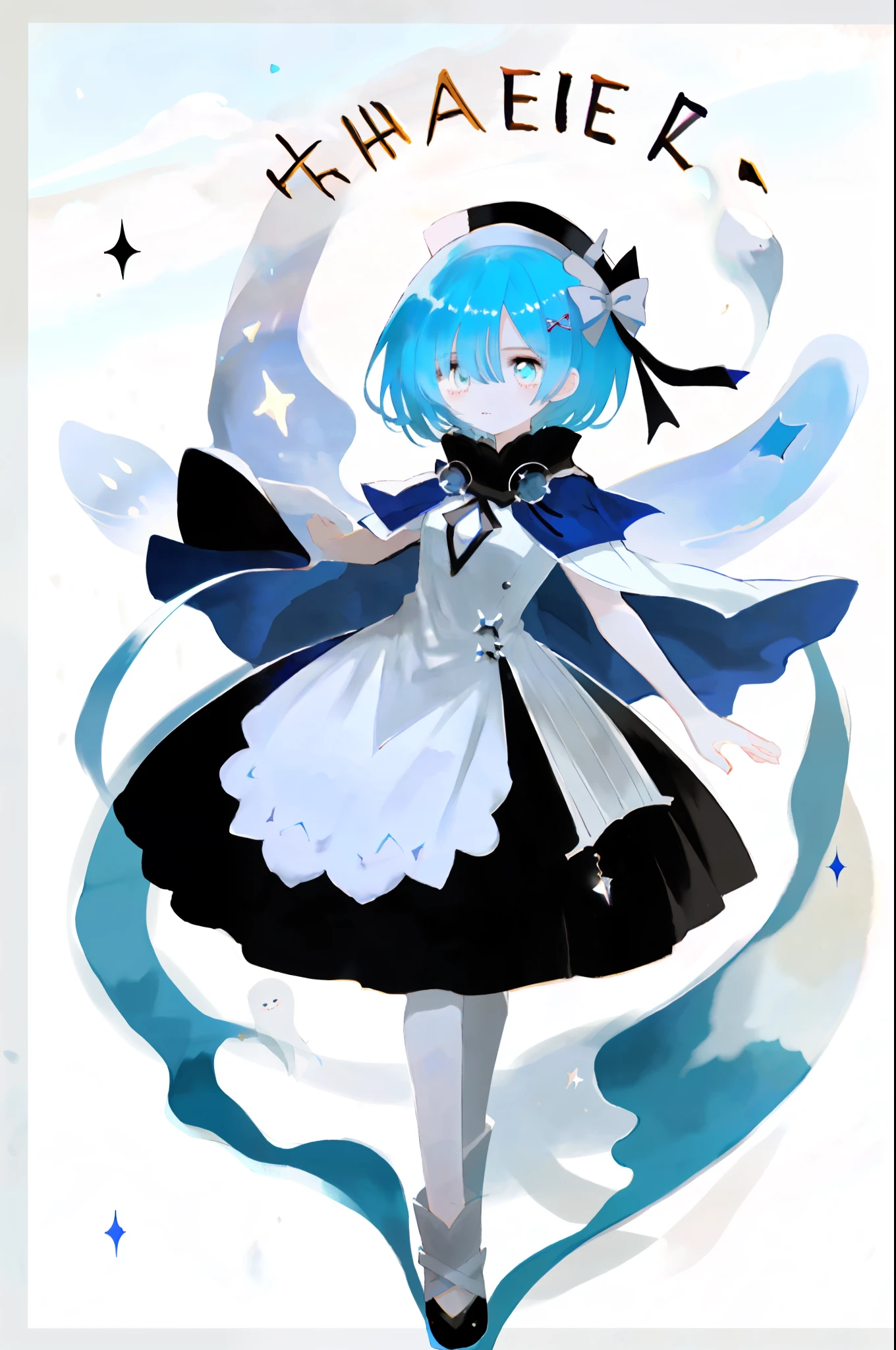 anime girl in a white dress with a blue cape and a black hat, pale young ghost girl, loli in dress, cute anime waifu in a nice dress, small curvy loli, rem rezero, pretty anime character design, from arknights, style of magical girl, anime moe artstyle, anime full body illustration, full body adoptable