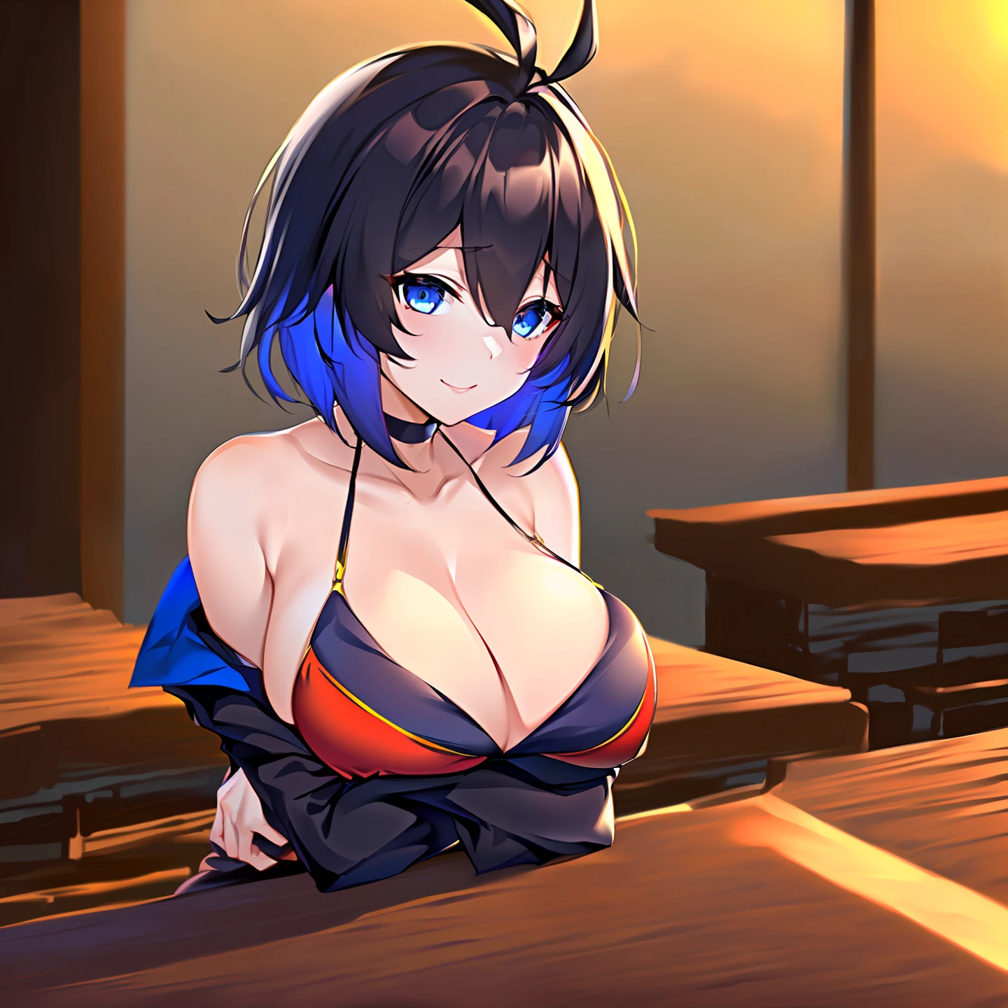 anime big breast,ember,Black hair,eBlue eyes