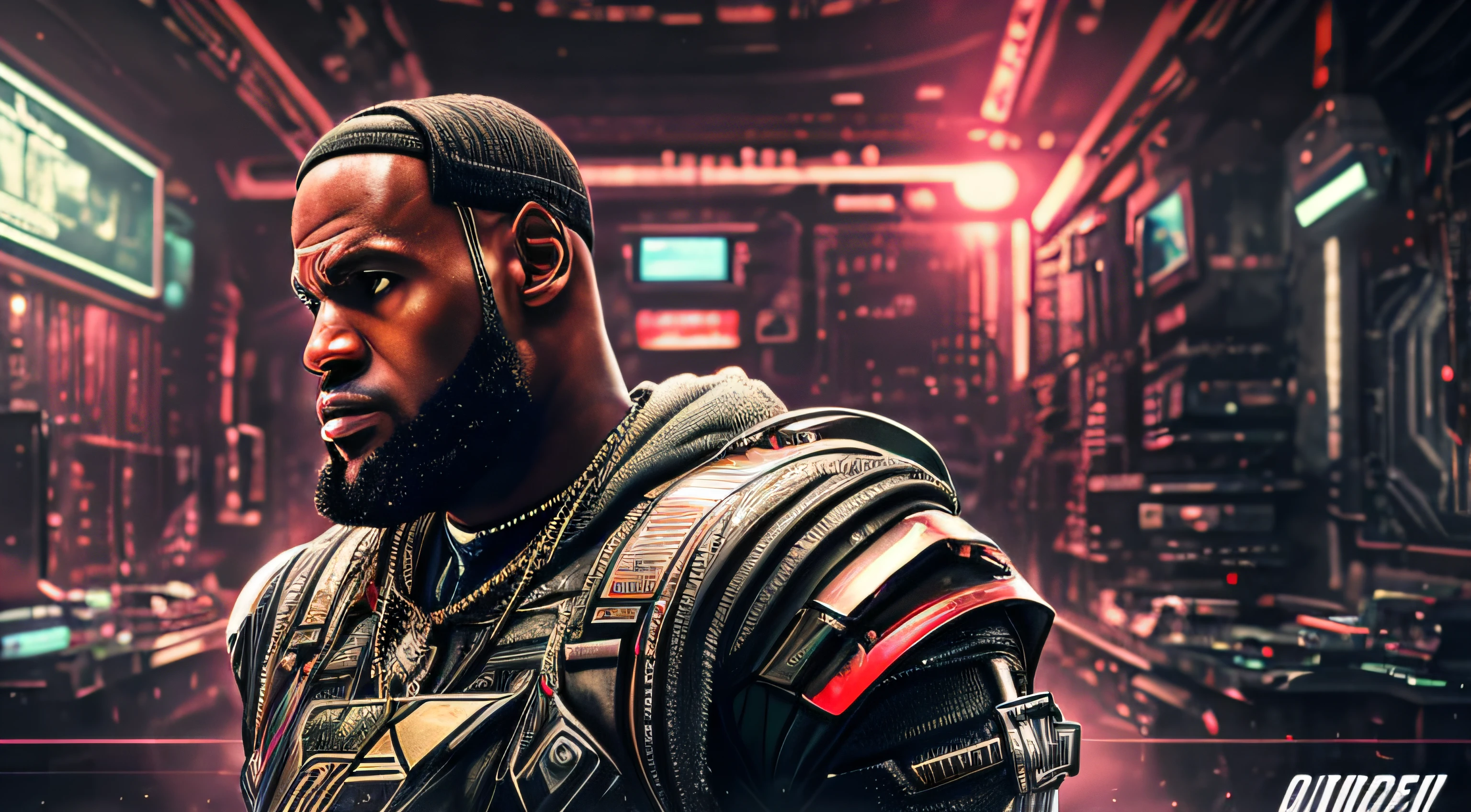 LeBron James,cyber punk style,((Complicated details)),hdr,((Complicated details,ultra - detailed)),Cinema lenses,vignet --auto