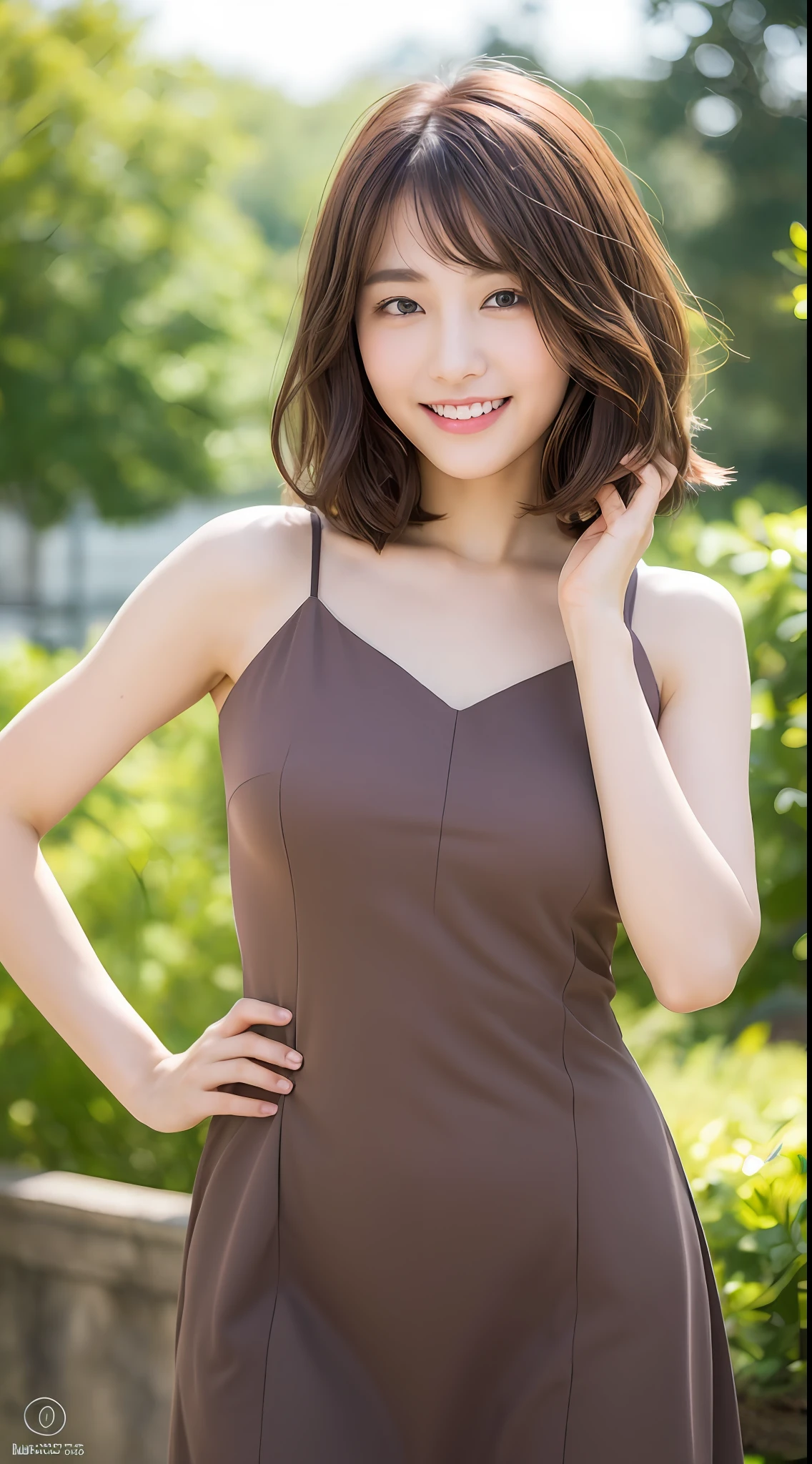 ((Best Quality, 8K, Masterpiece: 1.3)), 1 Girl, Slim Abs Beauty: 1.3, (Hairstyle Brown Hair Shortcut, Big: 1.2), Dress: 1.1, Super Slender Face, Delicate Eyes, Double Eyelids, Smile, Home, Raw Photo