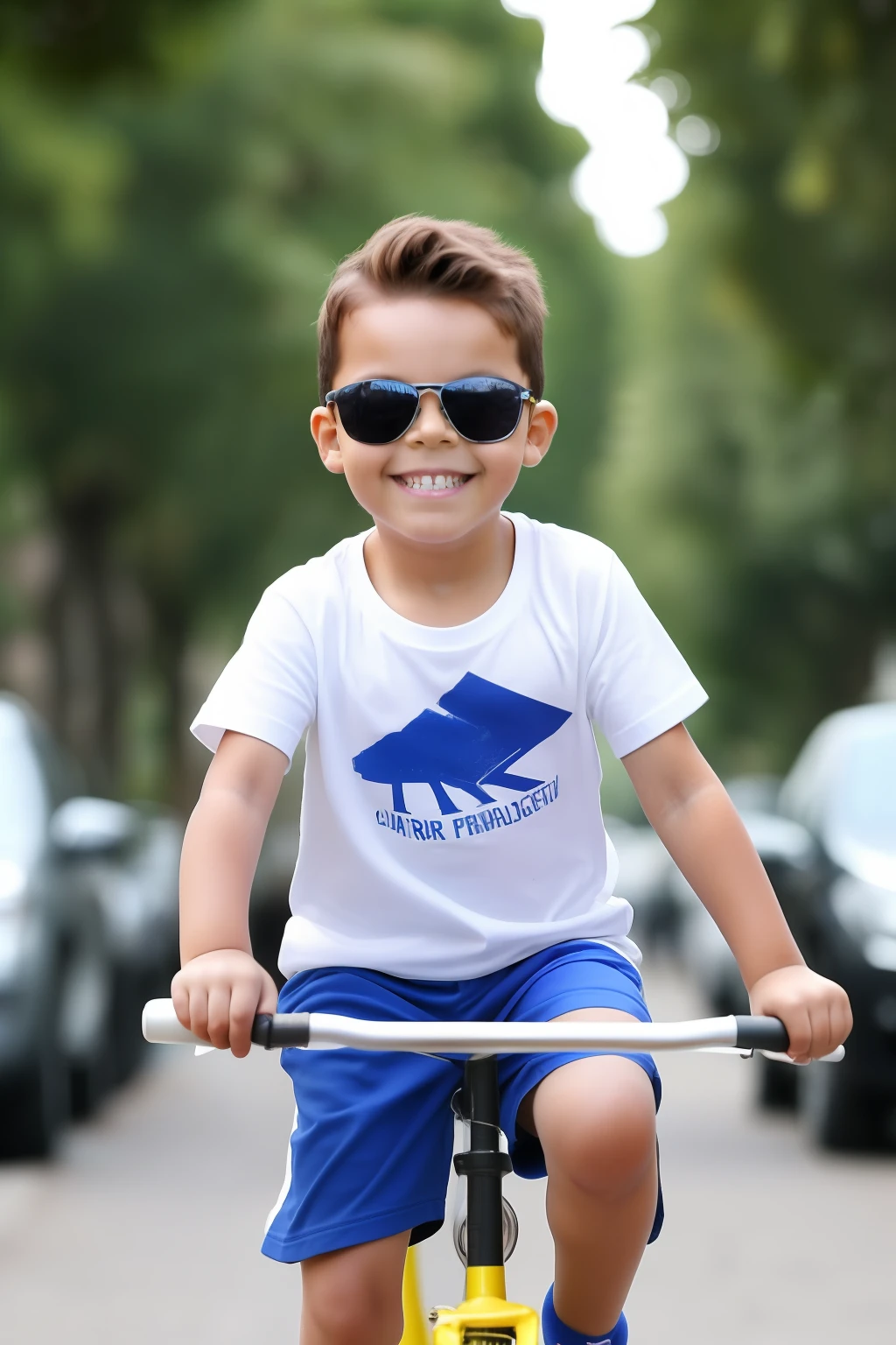 guttonerdvision7, ((Melhor qualidade), (obra-prima)):

A 3-year-old boy with glasses, rosto detalhado, pele e poros detalhados, vestindo uma camiseta e bermuda, is riding his bike on a street surrounded by buildings and trees. The scene is highly detailed, com o fundo desfocado para dar destaque ao menino.

O menino tem cabelos castanhos claros e olhos azuis. He has a fair skin and visible pores. He's wearing a white T-shirt and blue shorts. He's wearing a pair of black sunglasses.

The boy is pedaling his bike down the street. He's smiling and laughing. He's clearly enjoying his run.

The street is surrounded by buildings and trees. The buildings are tall and gray. The trees are tall and green. The sun is shining and the sky is blue.

The scene is highly detailed. Os detalhes do menino, sua roupa, sua bicicleta, a rua, The buildings and trees are all clearly visible. The background is blurred, dando destaque ao menino.

The scene is a masterpiece. It is a beautiful image of a happy and healthy boy enjoying a sunny day.