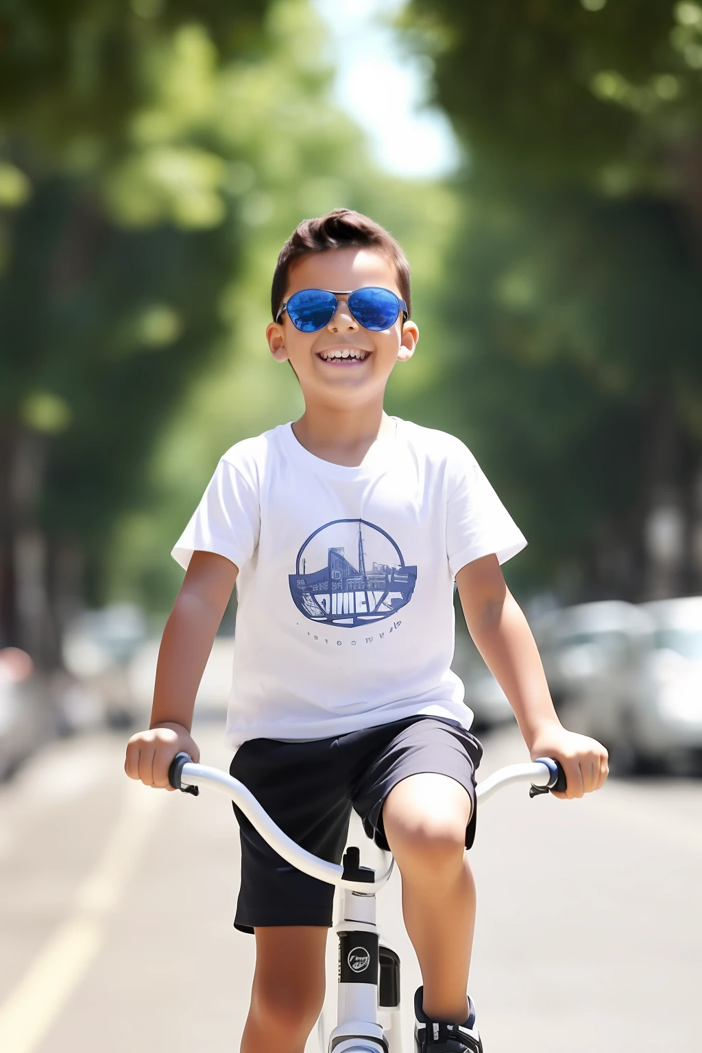 guttonerdvision7, ((Melhor qualidade), (obra-prima)):
A 3--old with glasses, rosto detalhado, pele e poros detalhados, vestindo uma camiseta e bermuda, is riding his bike on a street surrounded by buildings and trees. The scene is highly detailed, com o fundo desfocado para dar destaque ao menino.
O menino tem cabelos castanhos claros e olhos azuis. He has a fair skin and visible pores. He's wearing a white T-shirt and blue shorts. He's wearing a pair of black sunglasses.
The boy is pedaling his bike down the street. He's smiling and laughing. He's clearly enjoying his run.
The street is surrounded by buildings and trees. The buildings are tall and gray. The trees are tall and green. The sun is shining and the sky is blue.
The scene is highly detailed. Os detalhes do menino, sua roupa, sua bicicleta, a rua, The buildings and trees are all clearly visible. The background is blurred, dando destaque ao menino.
The scene is a masterpiece. It is a beautiful image of a happy and healthy boy enjoying a sunny day.