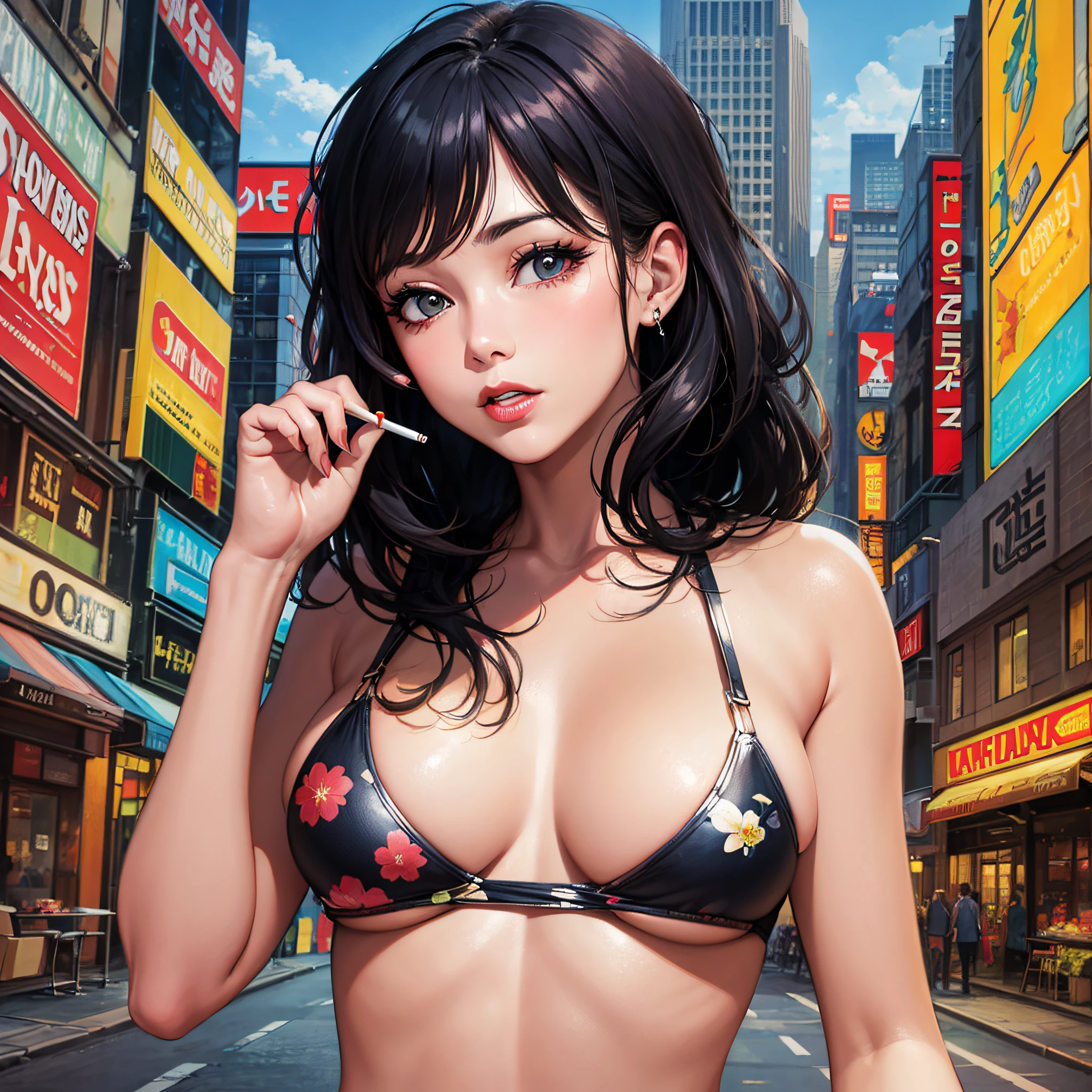 Woman holding a cigarette、Beautiful breasts、American cities、60's、pop-art
