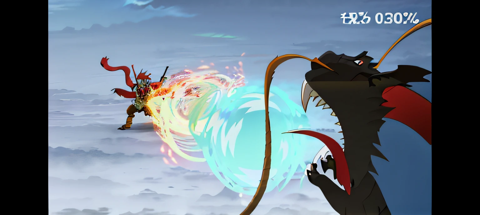 anime scene of a dragon attacking a man with a sword, charging through a dragons lair, battle the dragon,   air is being pushed around him, anime screenshot. --auto