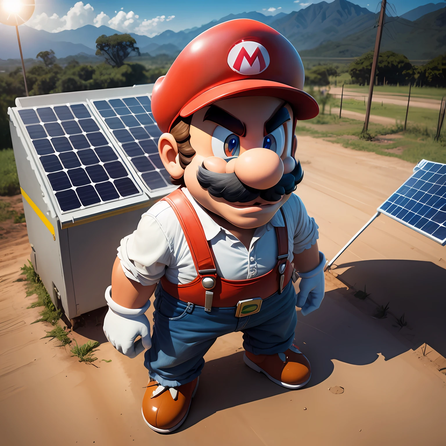 simbolo M do personagem mario, ultra realista