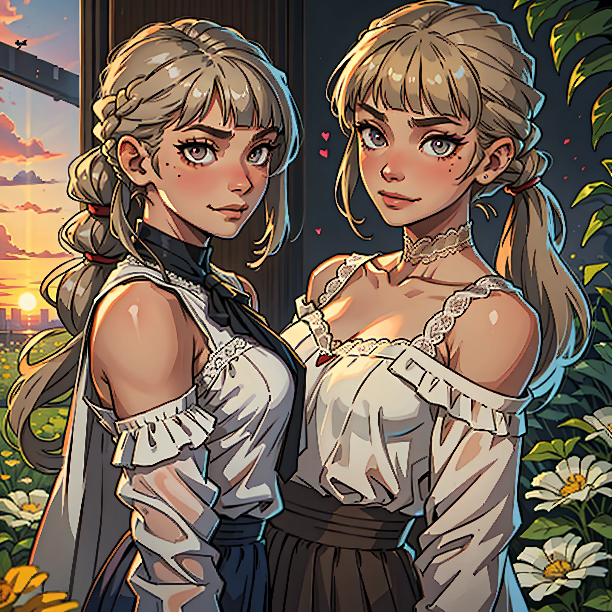 Female,spy,agent,Moles under eyes,long eyelasher,pupils sparkling,Snake pupils,Heart-shaped pupils,Closed mouth,Stick out her tongue,Pout,Light smile,Seductive smile,grin,fake smile,nose blush,hair over shoulders,Long hair,Blonde hair,Silver hair,whaite hair,Brown hair,bangs,Blunt bangs,Braided bangs,Asymmetrical bangs,short ponytail hair,Side ponytail,High ponytail,Straight hair,bob hair,Lace trim,Transparent clothes,White shirt,Clear jacket,JK,frilld,Lace,Bare_bshoulders,Off_Shoulder,indian style,ahirusuwari,standing,Stretch,pray,in summer,Sunset,Sun,flower field,flower sea