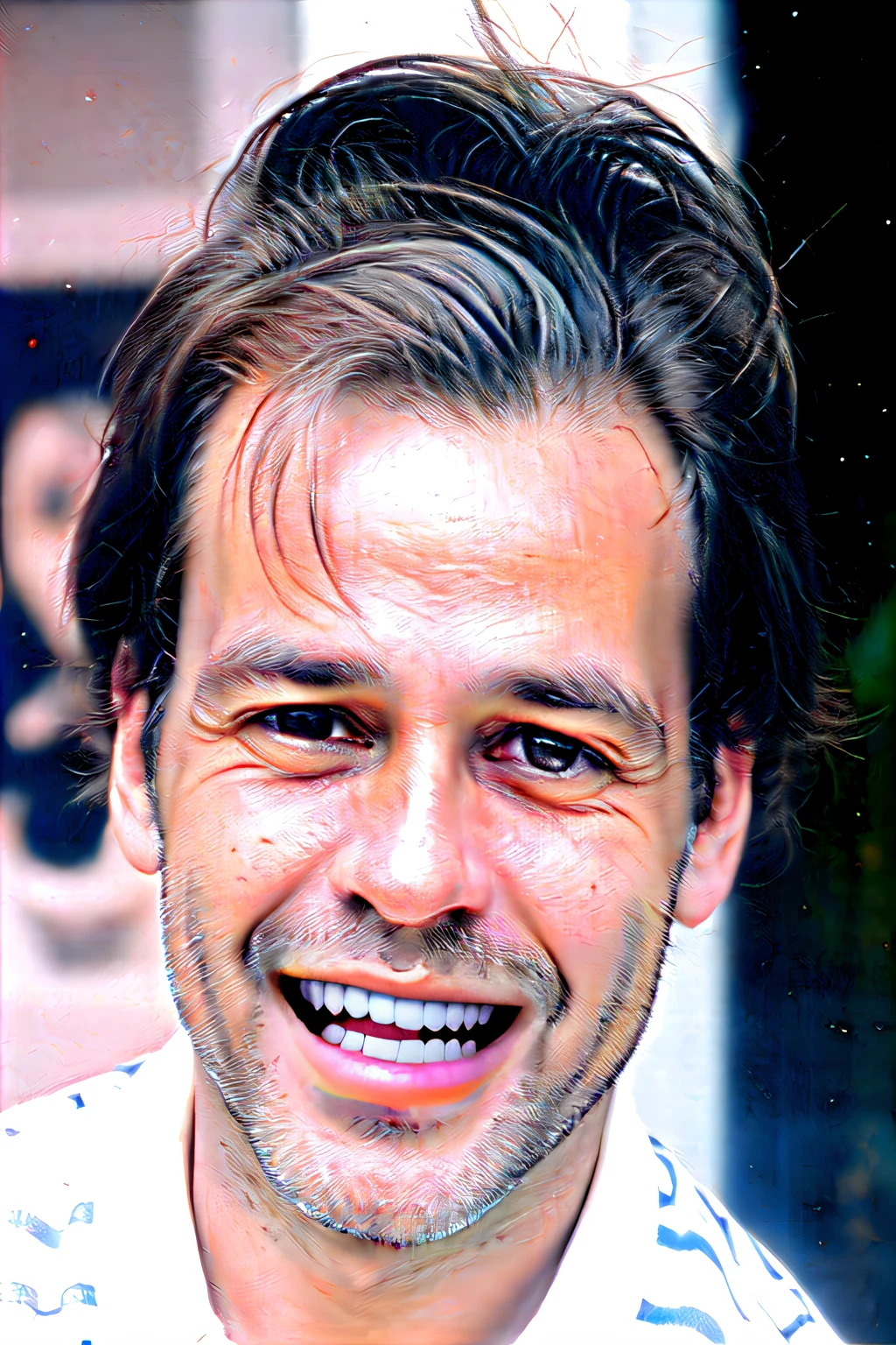 Improve the man's lips harmonizing with the other contours of the face and make teeth proportional to his apparent age with a beautiful smile