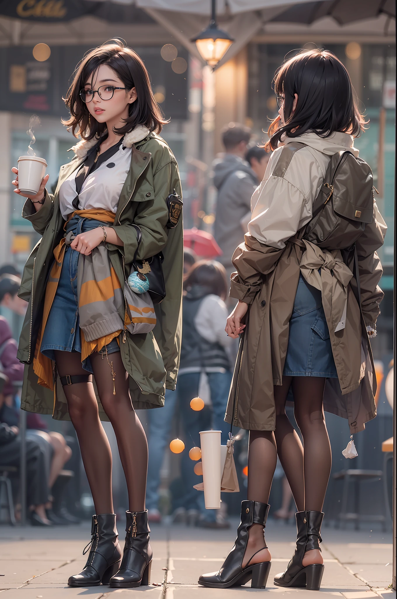 tmasterpiece,Best quality at best,highers,1girll,beauitful face,((best qualtiy)), ((tmasterpiece)), (A detailed:1.4),((full bodyesbian)),Enhanced dynamic perspective,(beautiful sexy girl,short detailed hair,Denim long skirt,Sitting in a street coffee shop,drinking a coffee),kawa,(Lunette de soleil),Come to me,Future sci-fi city street,Egg-shaped building,((Lateral face)),Street photography,Bright colors,nighttime scene,high qulity,super-fine,Detailed pubic hair,Accurate,Cinematic lighting,face_Focus,(Announcer),(NSFW)