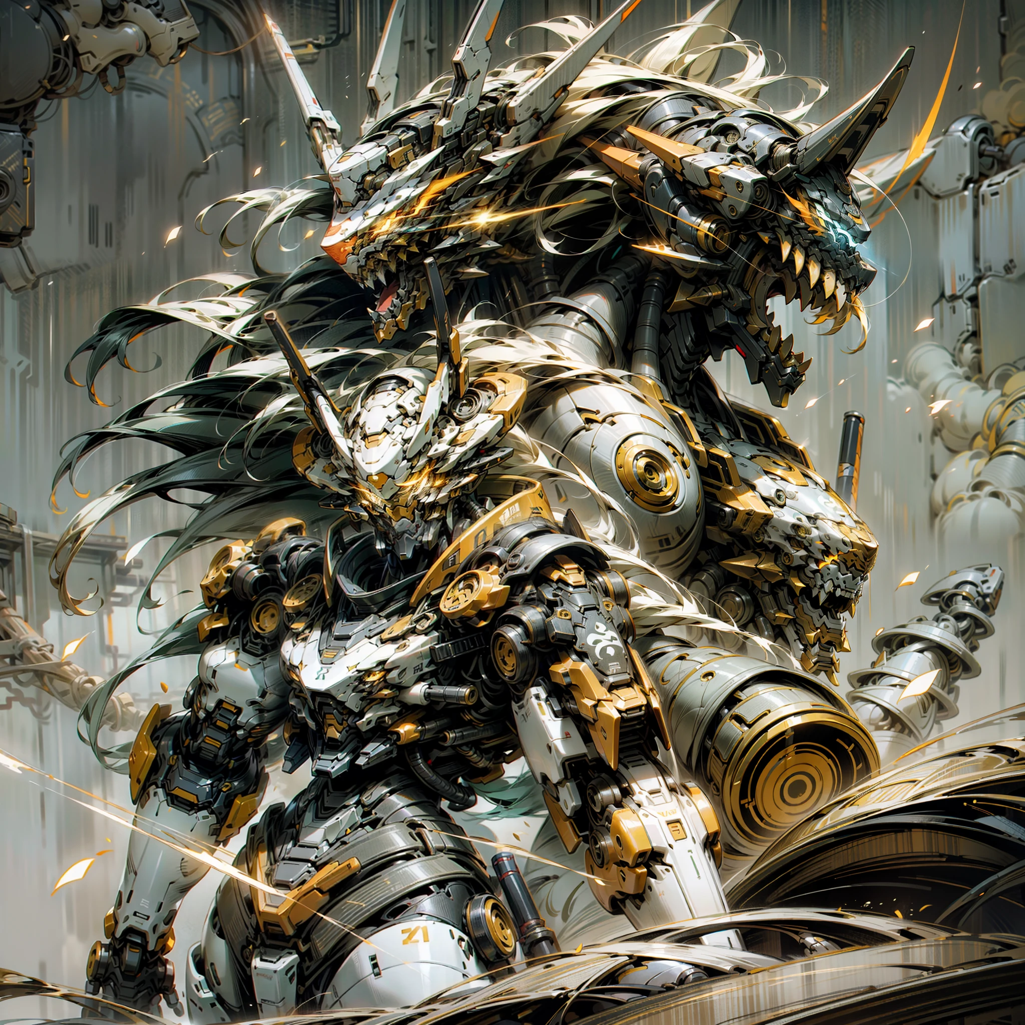 with light glowing，Reflective，（Tall mech：1.6），Amber gradient，（Use the plasma sword：1.3），There is a dragon particle effect，（taichi，Chinese Yin and Yang Bagua Five Elements：1.2），Machine armour wind，mechanical sense，sense of strength，Sense of space，combats，The prominent structure is reasonable，4K，High quality，Masterpieces，（of a real：1.4），drak，chinesedragon，Dark_fantasy,Cyberpunk,(Red:1.1),1人,Mechanical Wonder,Robotic presence,cybernetic guardians,wearing a worn-out mech suit，iintricate，（Steel metal[rusted]），ellegance，Clear focus，Photo by Greg Rutkowski，gentlesoftlighting，vivd colour