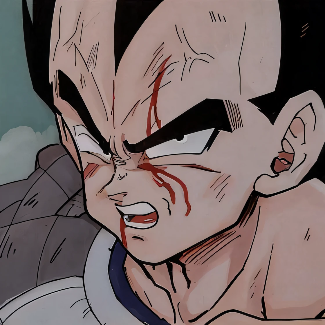 Um close up de um desenho animado de um jovem Gohan com sangue no rosto, Vegeta, prince vegeta, estilo de arte de dragon ball, with vegeta head hair, arte conceitual de dragon ball, DBZ, Estilo Akira Toriyama, Dragon ball z Style, Dragon Ball, Dragon ball z, Akira Toriyama, Directed by: Akira Toriyama, Dragon Ball Z --auto