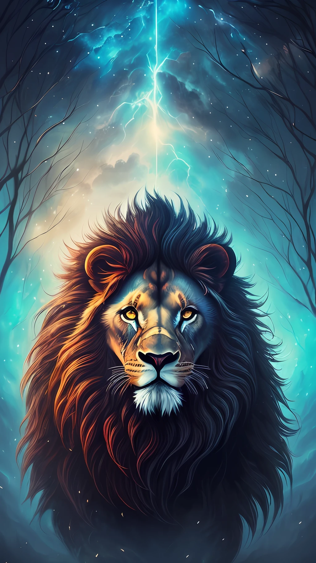 Lion with a lot of hair on it's head, third eye, staring at something in the distance, intricate details,  electric, fantasy art, Anato Finnstark, emulsion painting, highly detailed, misty
rutkowski, hdr, hyperdetailed, rim light, faded, dim