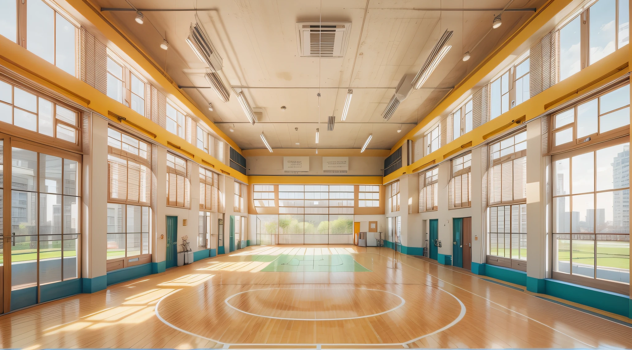 A gymnasium with windows,central image,detailed photograph,Single building,frontage,Modern gymnasium,architectural concepts,full building,Sports facilities,Real-world scenarios