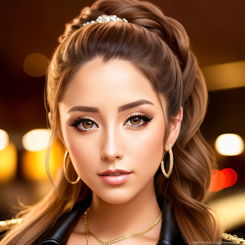 portrait photo of BrittBaker beautiful woman hair updo upsweep nightclub sitting at bar (masterpiece) (best quality) (detailed) (8k) (HDR) (wallpaper) (cinematic lighting) (sharp focus) (intricate)