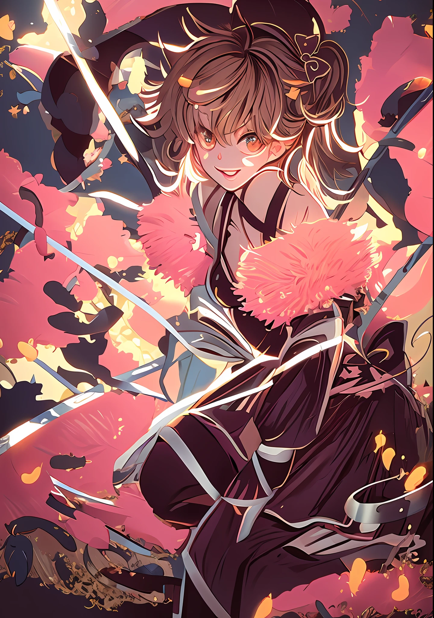 anime girl in pink dress with wings flying in the air, from touhou, digital art on pixiv, demon slayer rui fanart, ufotable art style, soft anime illustration, anime style illustration, portrait of magical girl, digital anime illustration, anime illustration, zerochan art, clean detailed anime art, dreamy psychedelic anime, beautiful anime artwork, anime styled digital art,masterpiece, best quality, (extremely detailed CG unity 8k wallpaper), (best quality), (best illustration), (best shadow), absurdres, realistic lighting, (Abyss), beautiful detailed glow