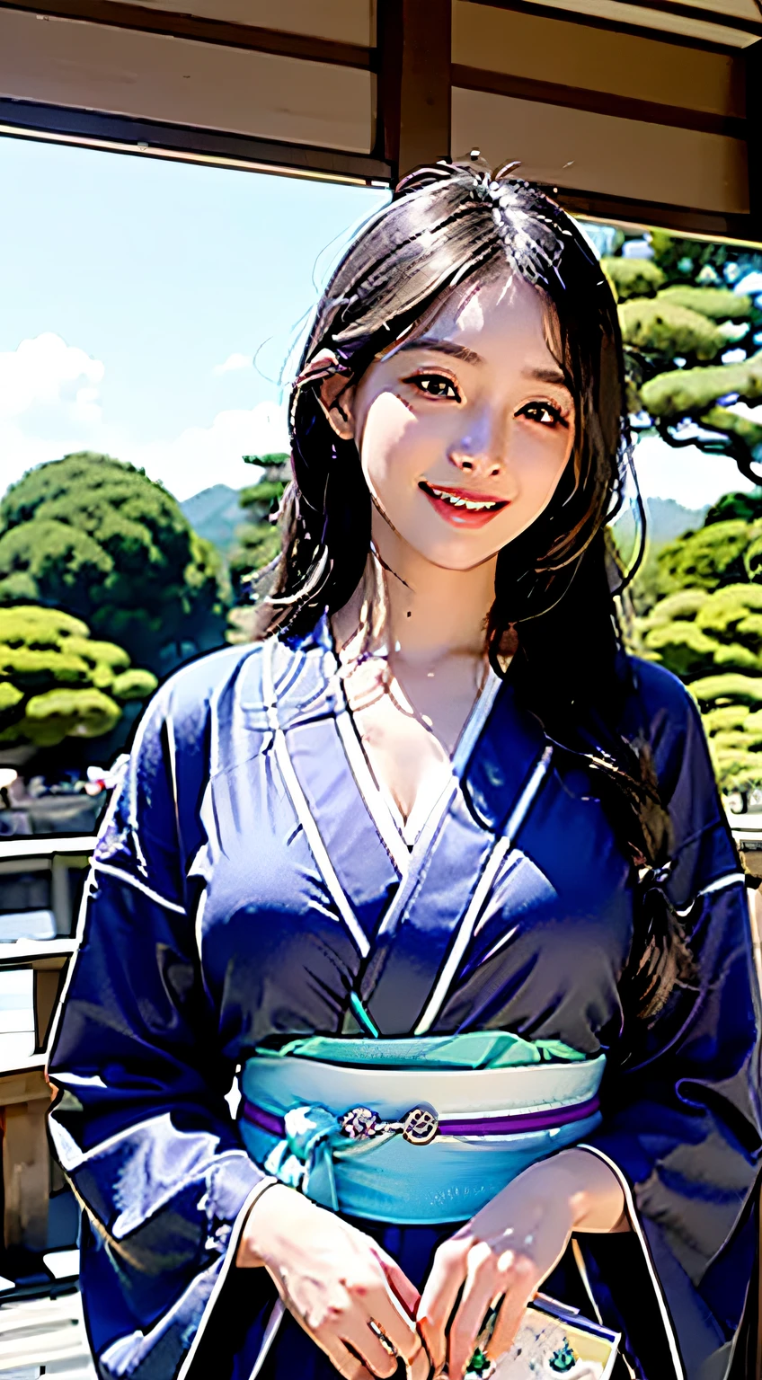 best qualtiy、masterpiece、photoRealstic、intricate-detail、Raw foto、Photon Rendering、Octane Rendering、absurderes、ultra-detailliert、A detailed face、Detailed skin、Trending in art stations、8K Masterpiece、lighting like a movie、( (1girl in))、((独奏) ))、CG Social Trends、Plastic En、((Black Long Hair))、((Beautuful Women))、(A smile)、Upper teeth、Fashionable、Hair that flutters in the wind、((Flowing hair))、fashion magazine、((A sexy))、((lighting like a movie)、((indirect lighting)、、(ssex)、Grinning、(View from a distance)、((Festival of Japan))、Purple kimono、