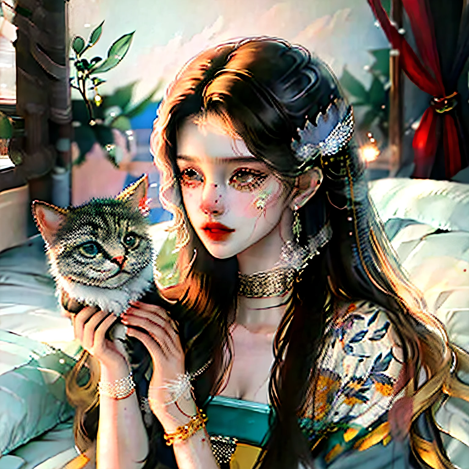 Beautuful Women,catss,Beds,grassy fields --auto