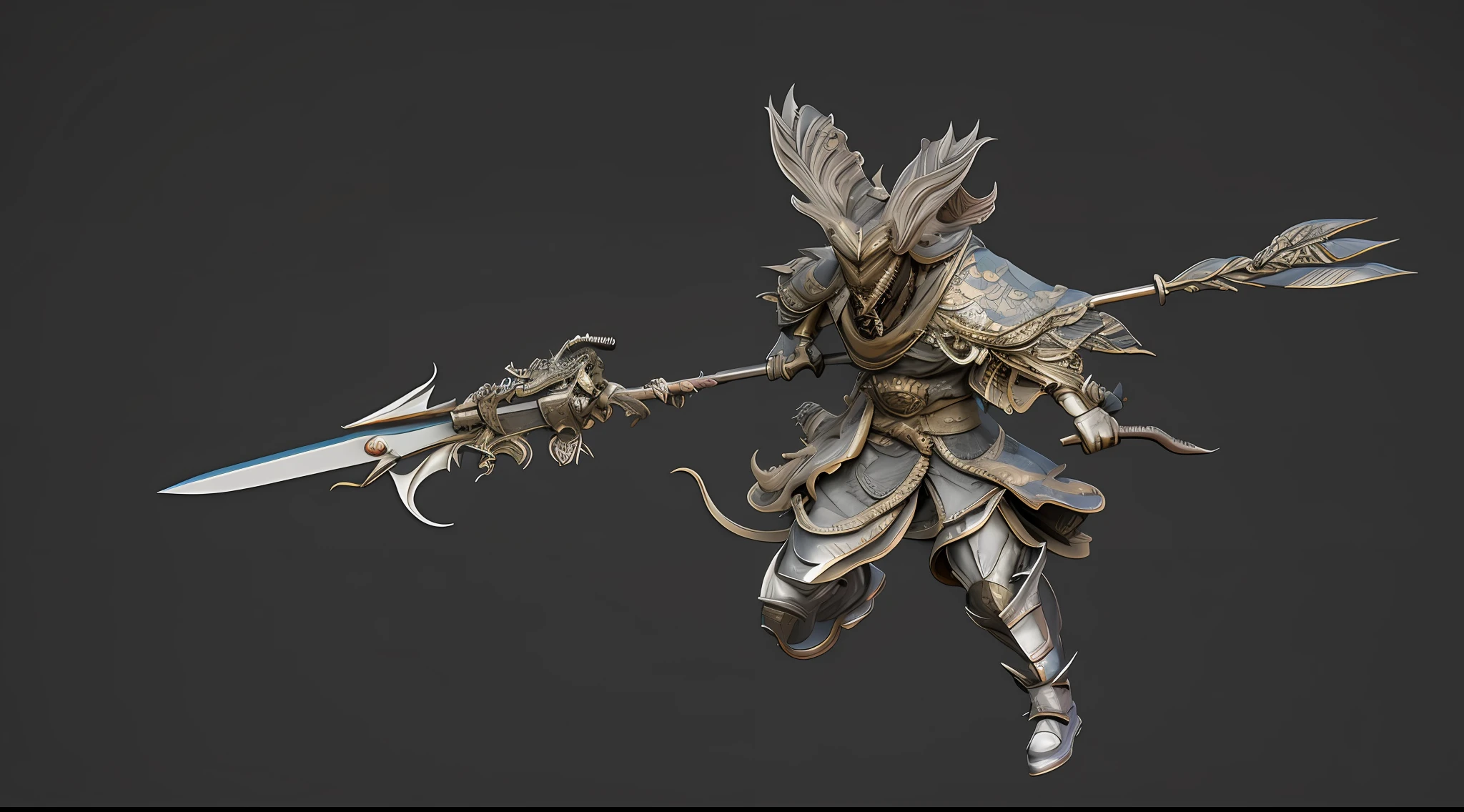 a close up of a person with a sword and a helmet, hyper-detailed fantasy character, detail-rich,great clarity, complex fantasy character, high detail iconic character, stylized stl fantasy miniature, fantasy character, highly detailed character, zbrush 3 d render, fantasia 3 d render, zbrush contest winner, intricate fantasy spear, made in zbrush, zbrush render