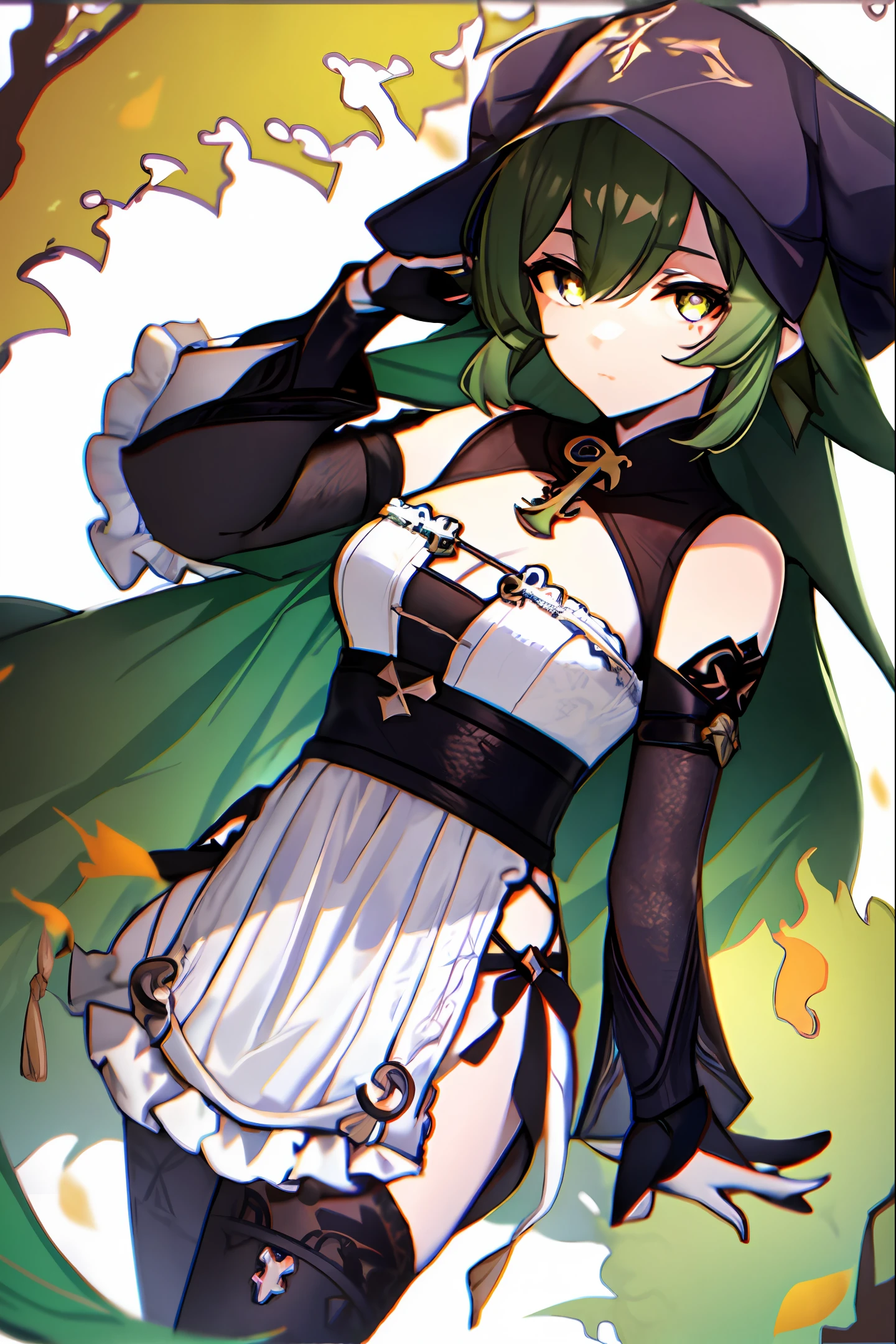 masterpiece, best quality, 1girl, solo, nahida_genshin, cross-shaped pupils, default_dress, green cape, standing