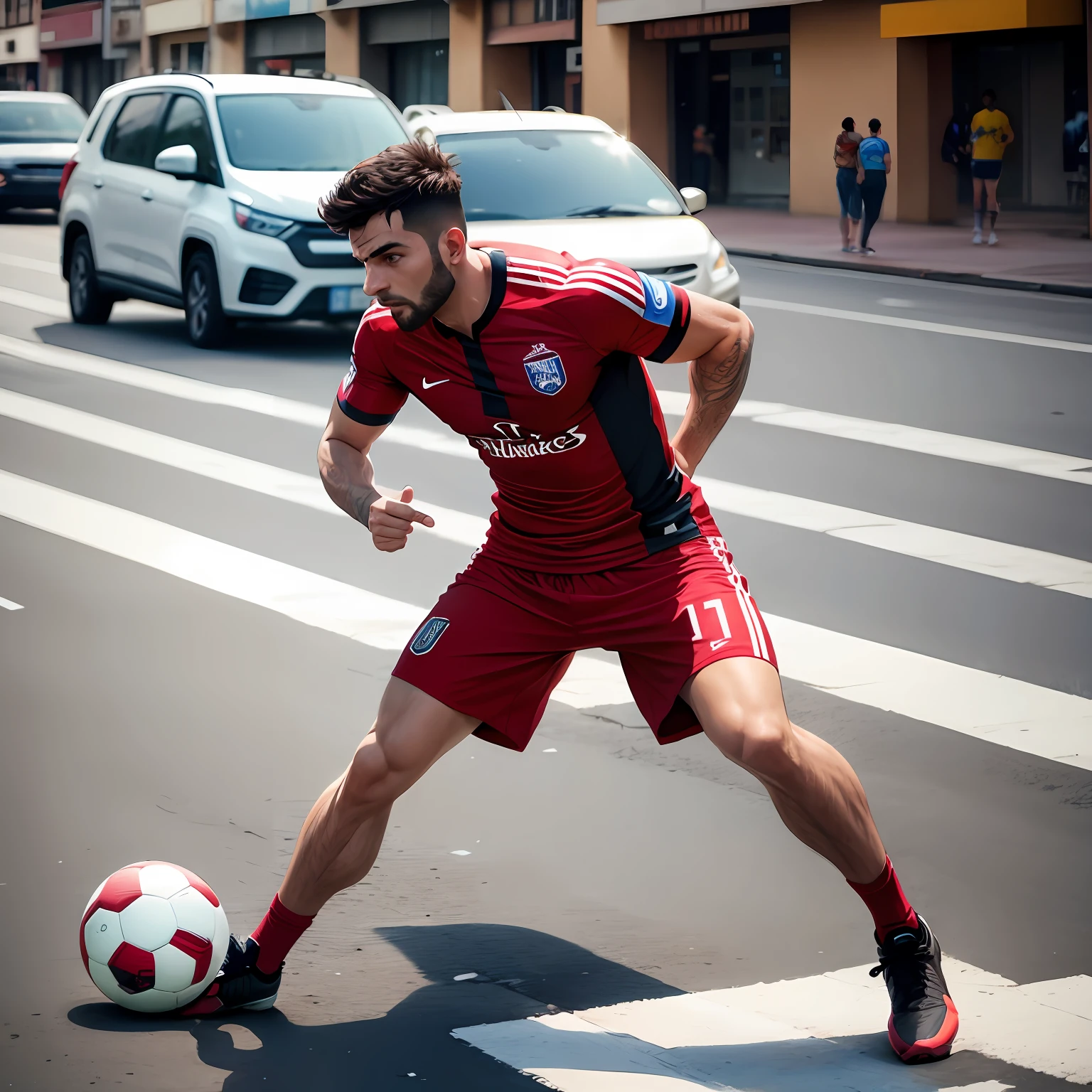 Homem jogando futebol na rua --auto