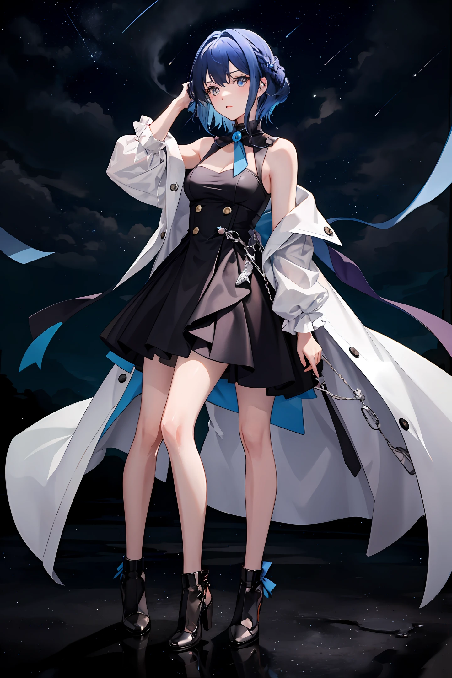Blue hair, full body, starry eyes