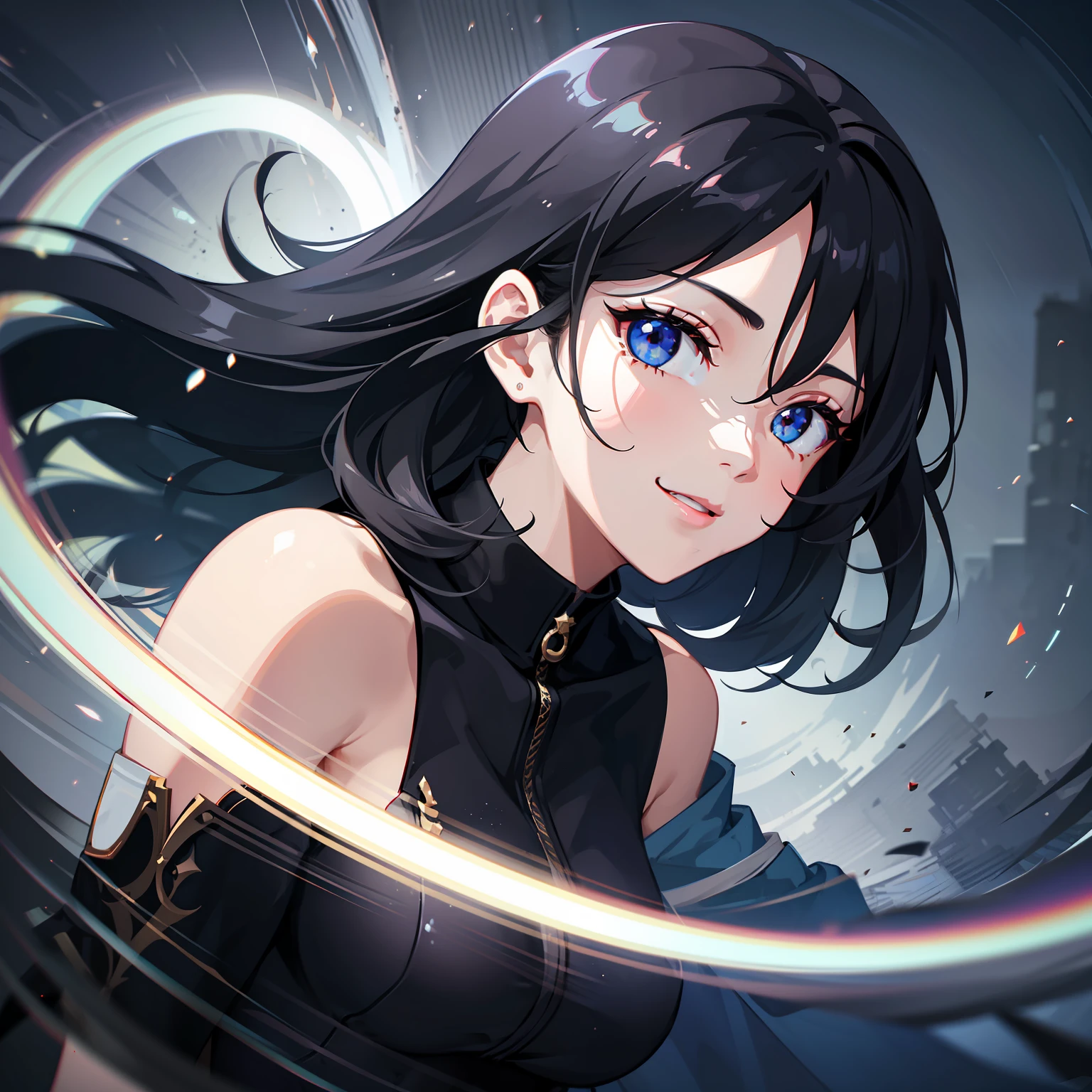 Library Black Hair, wince, longeyelashes, solid circle eyes, light smile, drop shadow, anaglyph, tachi-e, atmospheric perspective, motion blur, dithering, speed lines, silhouette, 8k, super detail, ccurate, best quality, textured skin, high details