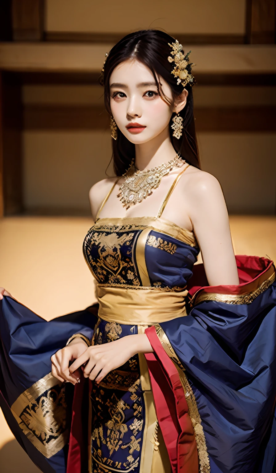 Wear ancient and beautiful clothes,Beautiful background