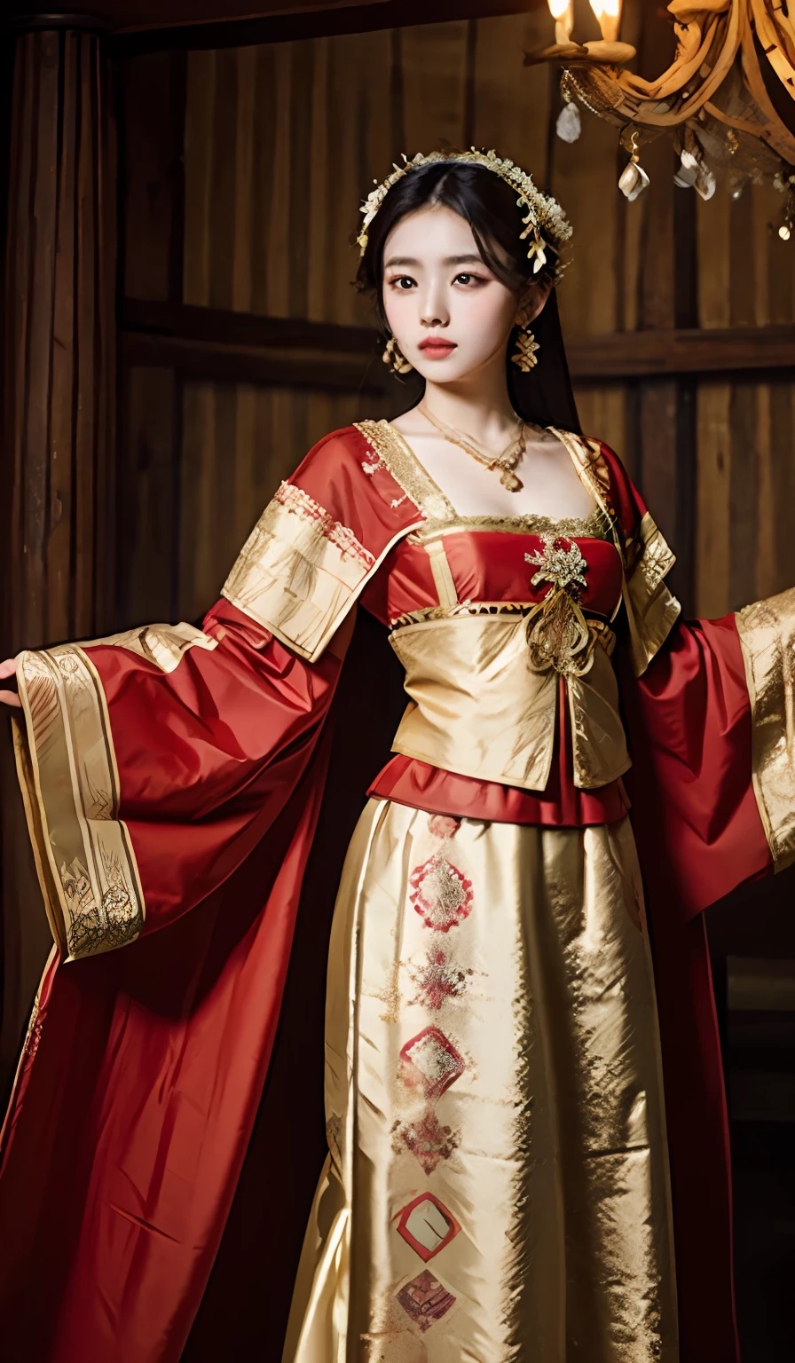 Wear ancient and beautiful clothes,Beautiful background