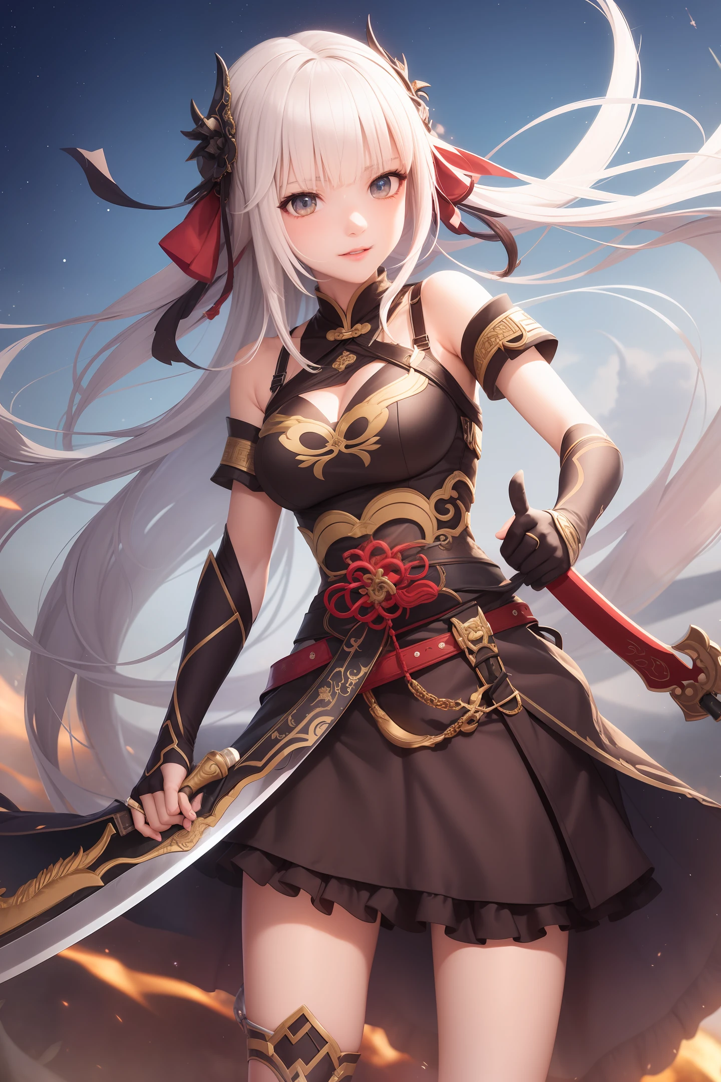 An eccentric girl,A half body,ancient wind,With a sword,Xianxia,Tengyun,There is a galaxy backing