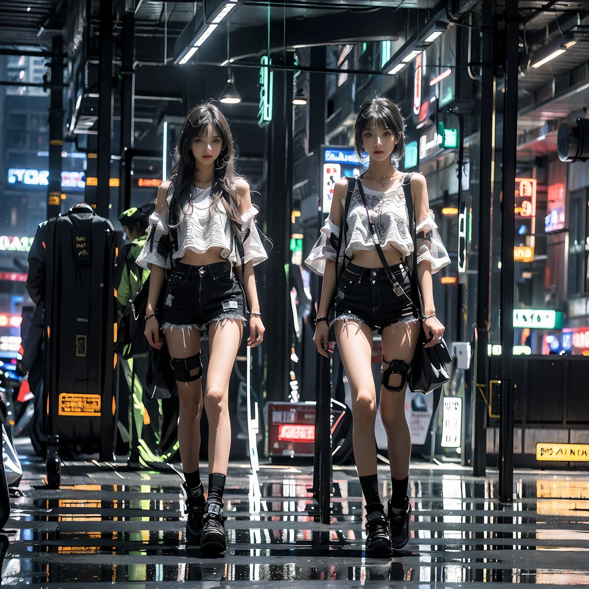 Glowing:1.2, high definition 4k, Neon lights, 1girll:1.2,8K,Cyberworld,Cyberpunk,futurism,RAW photo, Detailed face, ++, F22, Beautiful symmetrical face, Cute natural makeup, Feminine, Highly detailed, Intricate, Sharp focus, centered image composition, professional color graded, +, high definition 4k, 8K, mechs,Mechanical arms,locomotive,A normal face:1.2,HD faces:1.1,Normal eyes,A clear face,Real,Super realistic,(Full body photo of girl:1.5),
