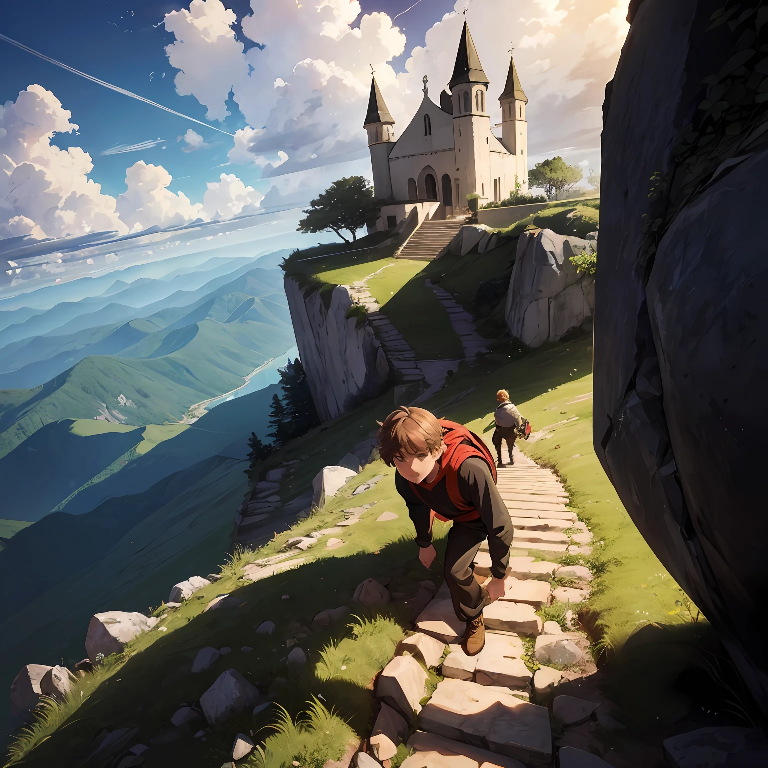 Na cena, Lucas is pictured climbing a steep mountain, with rocks and challenges ahead. in sky, the phrase of St. Augustine is written in golden letters: "Enquanto houver vontade de lutar, there will be hope of winning", Reinforcing their perseverance in the quest for victory. --auto