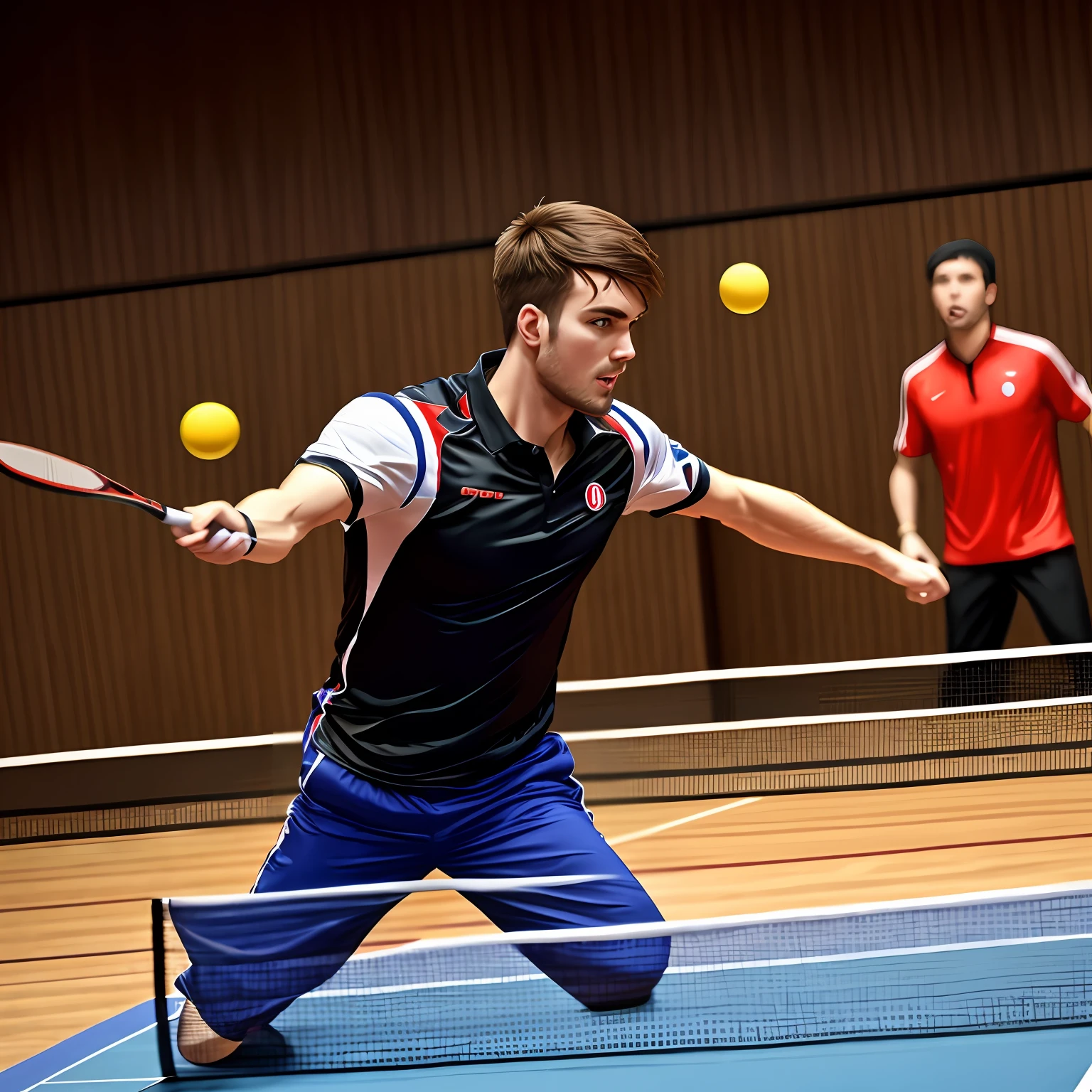 Malone，modern day，brunette color hair，Handsome，ping pong --auto