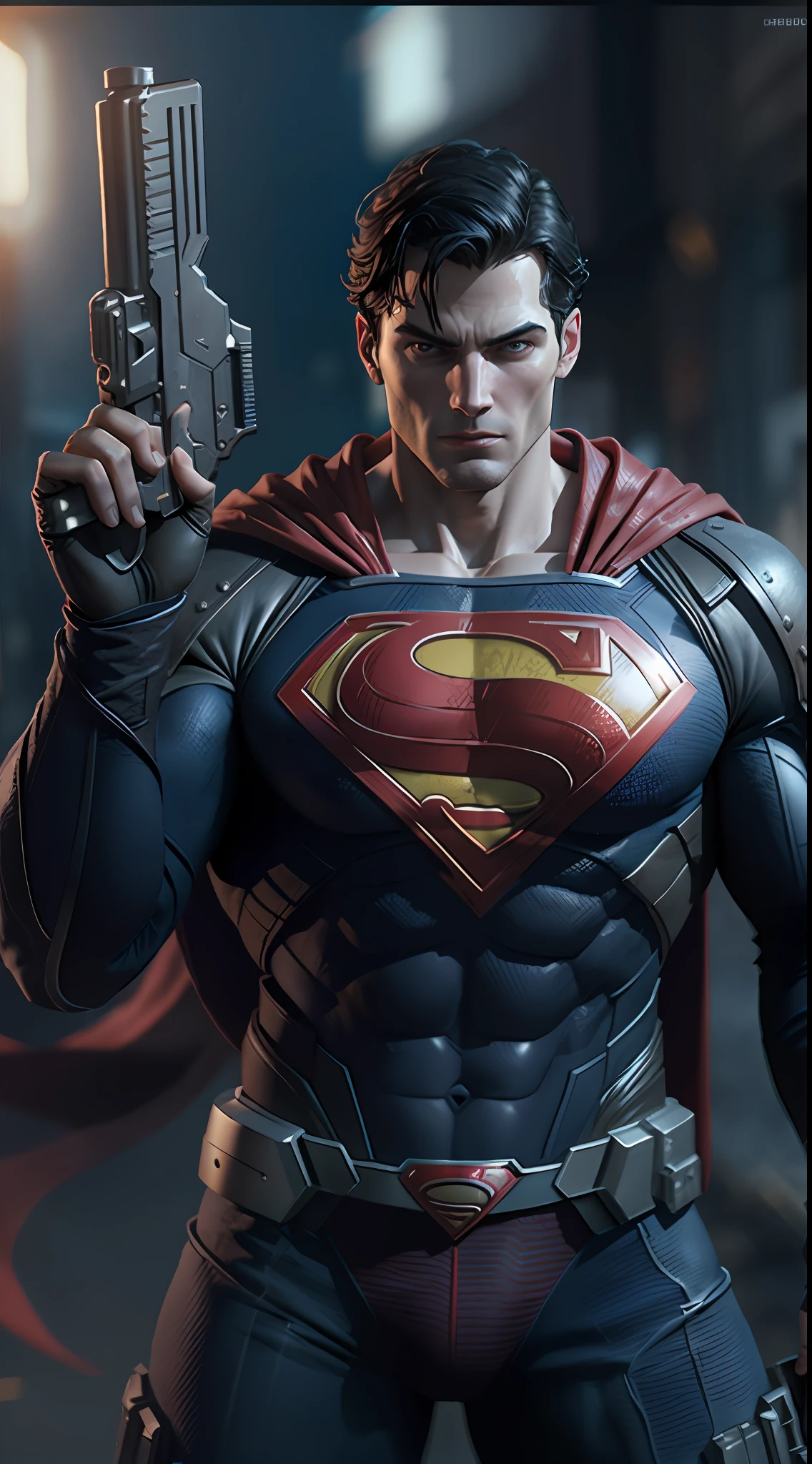 superman use gun, octane render, unreal engine, highly detailed, intricate