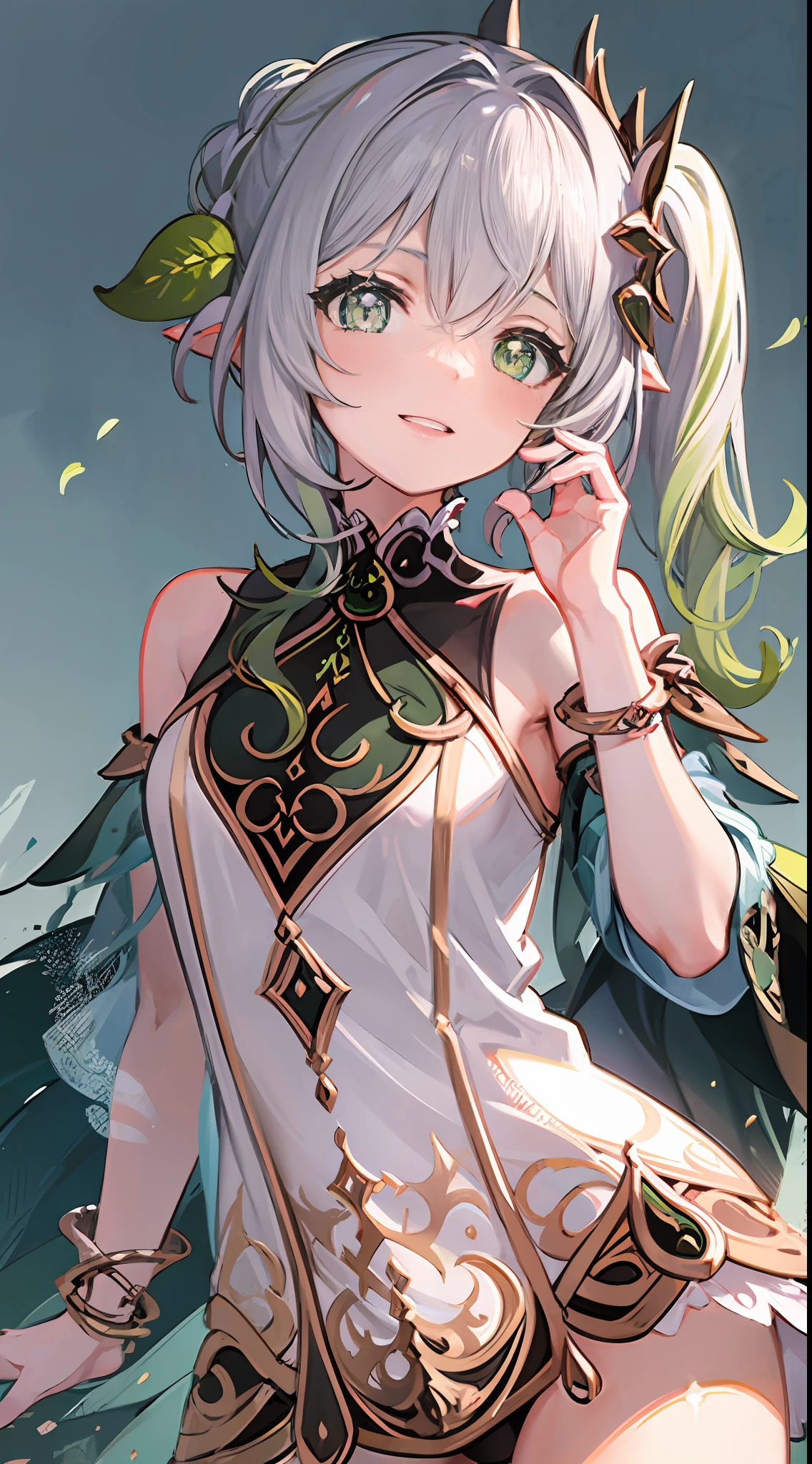 Anime girl with long hair and green eyes in a white dress - SeaArt AI