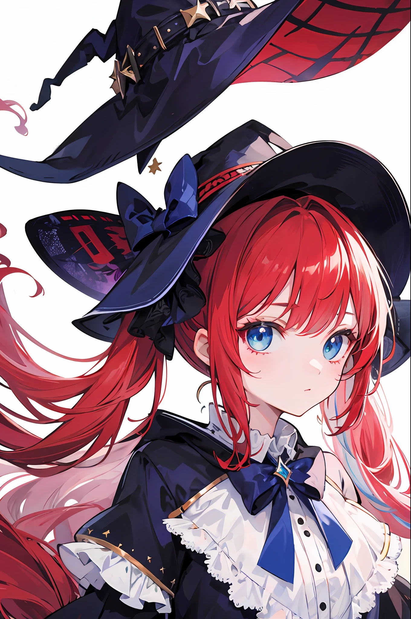 {best quality}}, {{masterpiece}}, {{ultra-detailed}}, {illustration}, {detailed light}, red hair,blue eyes,twintails,ta,witch,solo,lolite streaked hair,Fantastic