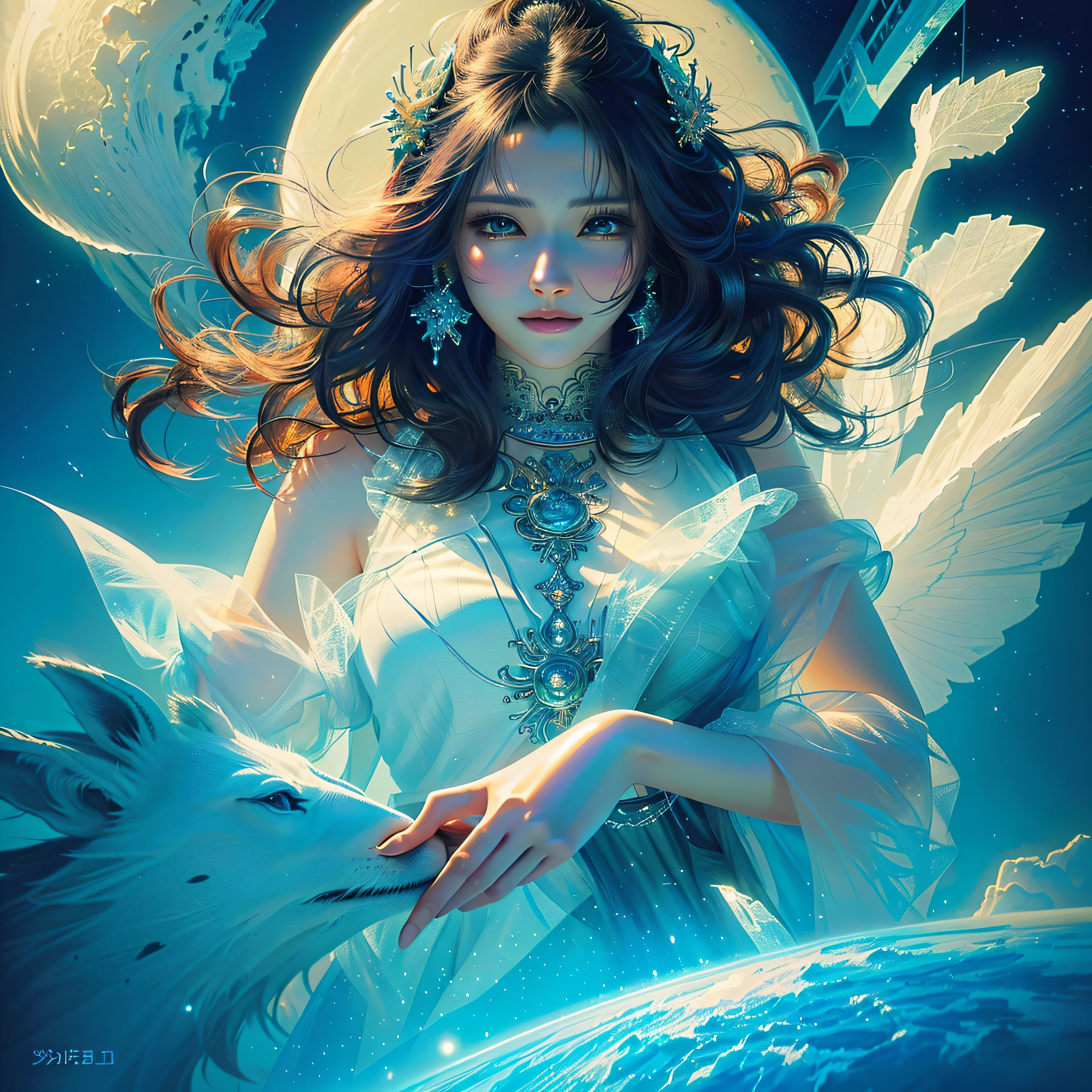 (8K, top quality, masterpiece: 1.2), (realistic, photorealistic, photorealistic: 1.37), beautiful character painting, detailed digital anime art, gwise style artwork, detailed portrait of anime girl, Rostran 8K, stunning character art, photorealistic anime girl rendering, CGI Anime Fantasy Artwork, Beautiful Digital Artwork, 8k High Quality Detail Art, Attention to Detail, Summoning Beast Shiva, FF, Final Fantasy, Ice, Women, Delicate Fingertips