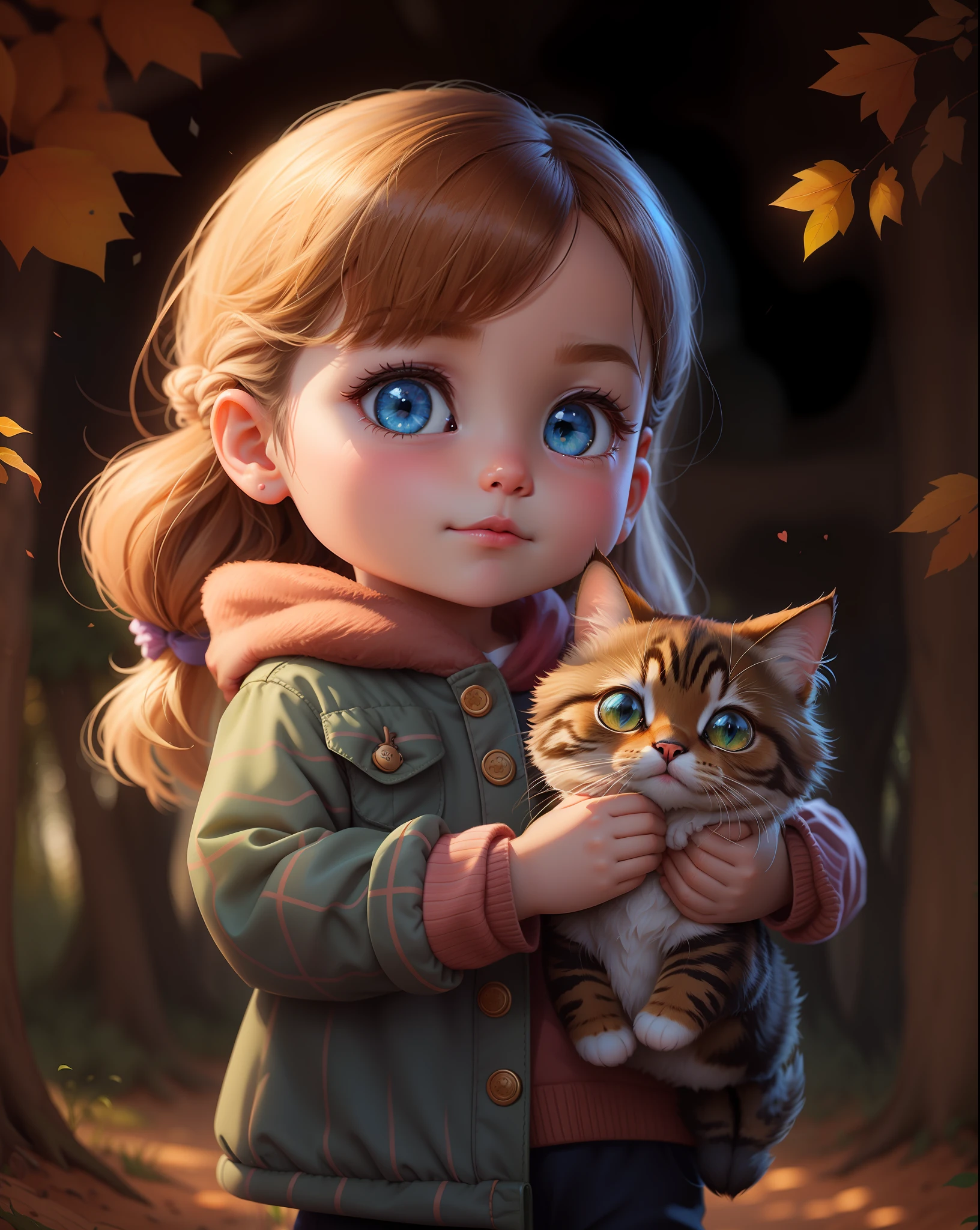 Close-up of a holding a cat in a forest, adorable digital painting, cute digital art, cute detailed digital art, cute detailed artwork, very beautiful cute catgirl, Realistic cute girl painting, Soft artwork, cute cartoon character, Digital Cartoon Art, Cute cartoon, cute art style, cartoon digital painting, لطيف 3D التقديم, Cute cartoon style