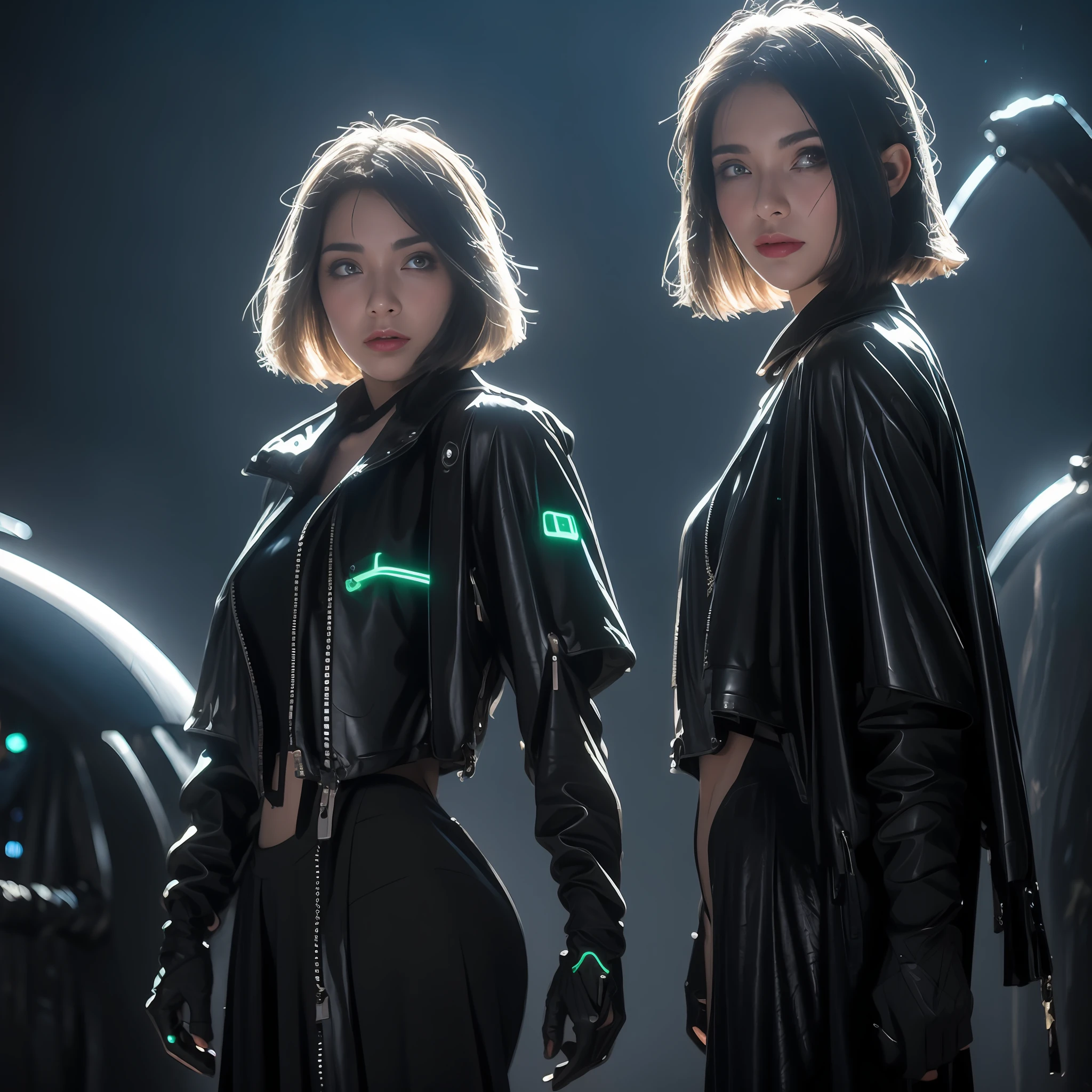 Glowing:1.2, high definition 4k, Neon lights, 1girll:1.2,8K,Cyberworld,cyber punk perssonage,futurism,RAW photo, Detailed face, ++, F22, Beautiful symmetrical face, Cute natural makeup, Feminine, Highly detailed, Intricate, Sharp focus, centered image composition, professional color graded, +, high definition 4k, 8K, mechs,Mechanical arms,locomotive,A normal face:1.2,HD faces:1.1,Normal eyes,A clear face,Real,Super realistic,(Full body photo of girl:1.5),