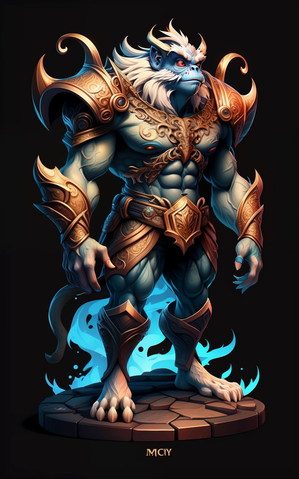 highly detailed fantasy art，1animal（Golden snub-nosed monkey）anthropomorphic turtle，Ultra-burly body，highly details eye，pretty eyes，Detailed beautiful face，The body of the animal、furred、musculature、Intricate openwork pattern armor，Thick wild hair，Fantasy setting，Full body standing painting，dynamicposes，white backgrounid，2D character concept，character art，Character portrait，tmasterpiece，best qualtiy，Best resolution，Strong visual impact，8K