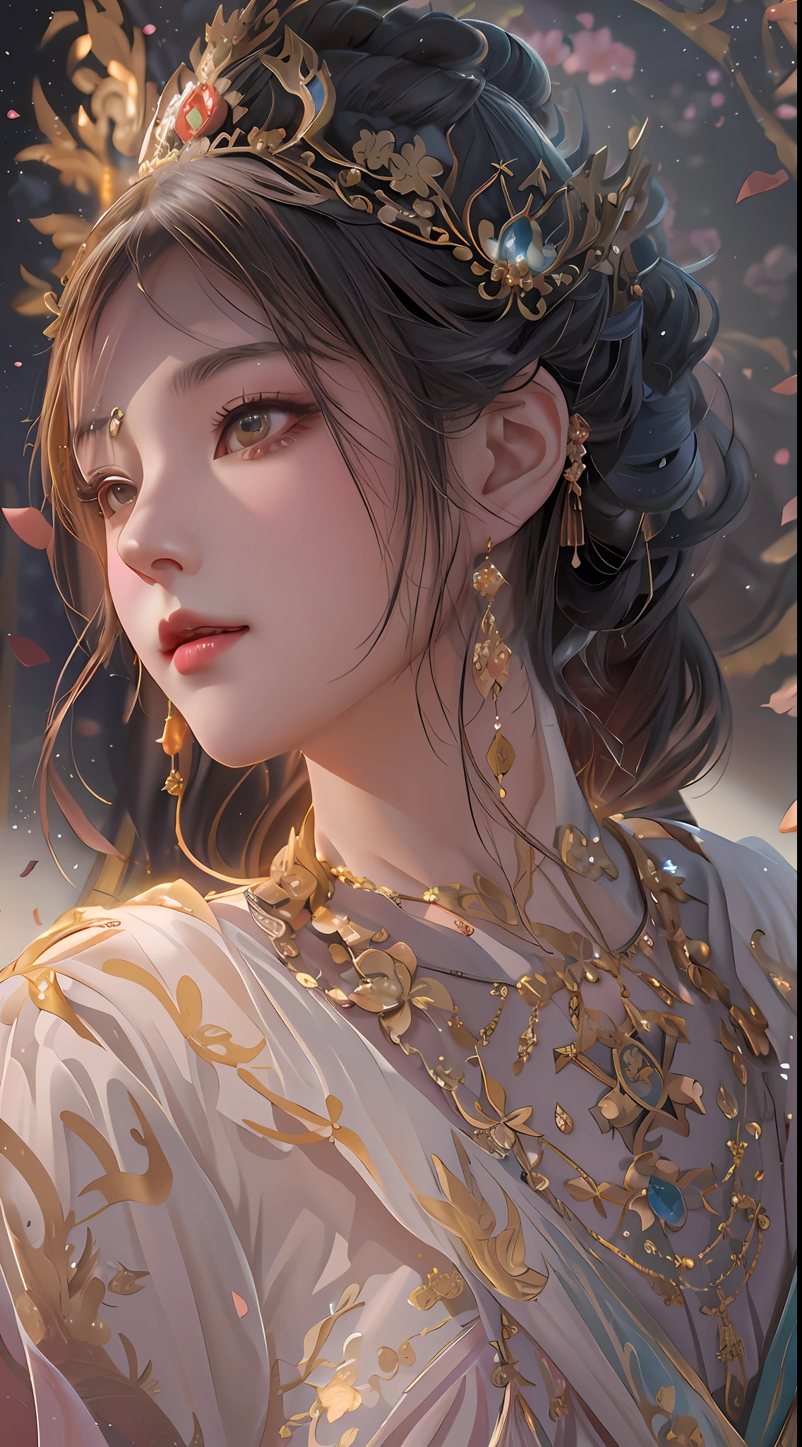 a close up of a woman wearing a gold headpiece and a dress, 8k high quality detailed art, artwork in the style of guweiz, by Yang J, by Li Song, beautiful character painting, ((a beautiful fantasy empress)), trending on cgstation, palace , a girl in hanfu, fanart best artstation, guweiz, beautiful digital illustration