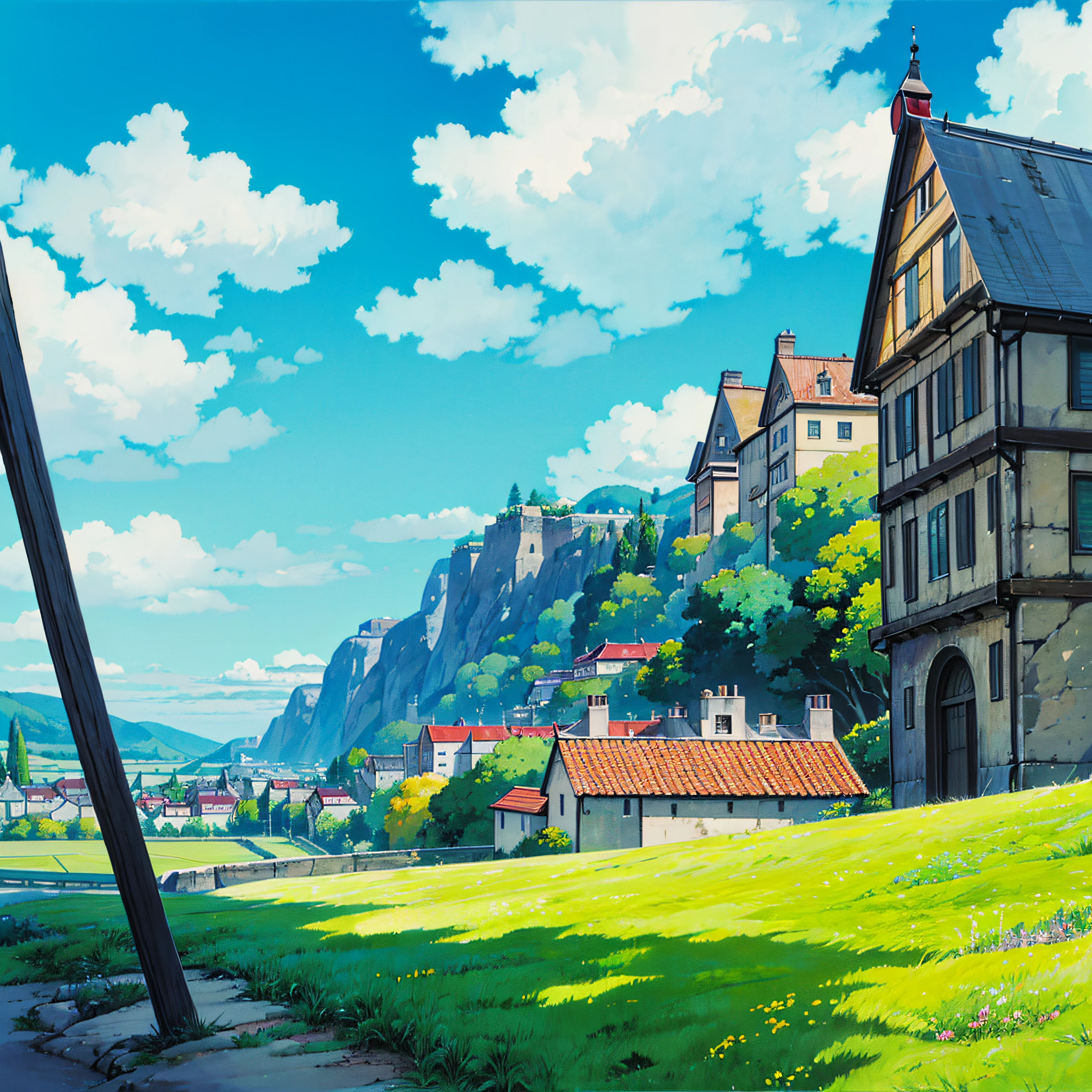 animesque、Skyscape with clouds、Landscape without buildings、You can see the touch of the brush、Studio Ghibli、Ghibli、Scenery、Style、Golden Time、sky line --auto