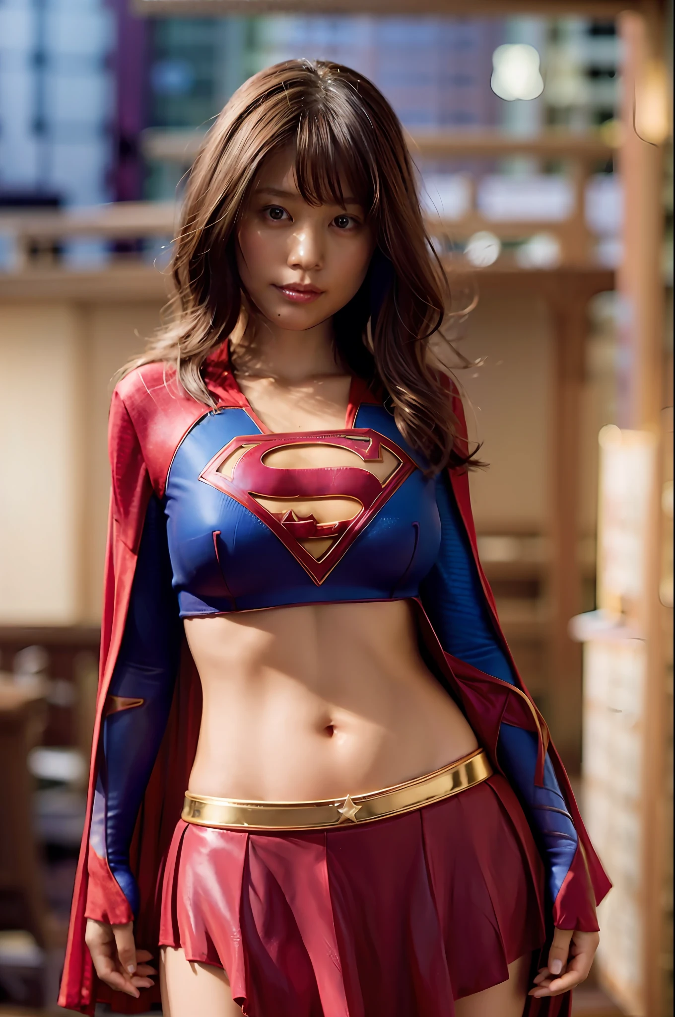 woman posing for a photo,(wearing supergirl_cosplay_outfit:1.3),crop_top,
good hand,4k, high-res, masterpiece, best quality, head:1.3,((Hasselblad photography)), finely detailed skin, sharp focus, (cinematic lighting), collarbone, night, soft lighting, dynamic angle, [:(detailed face:1.2):0.2],(((5 stars hotel))), outside,