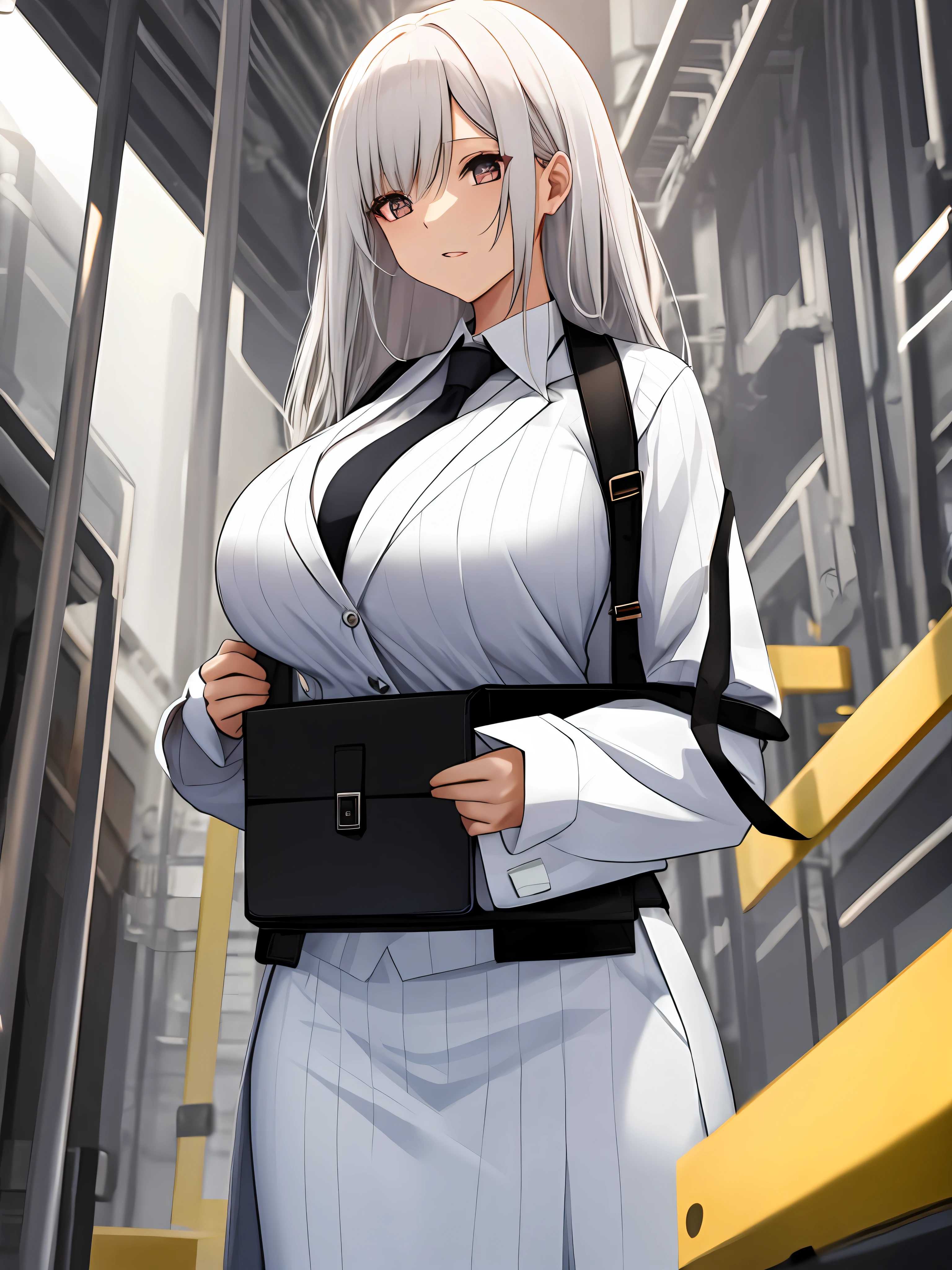 Female boss,White professional wear,vred,The chest is huge