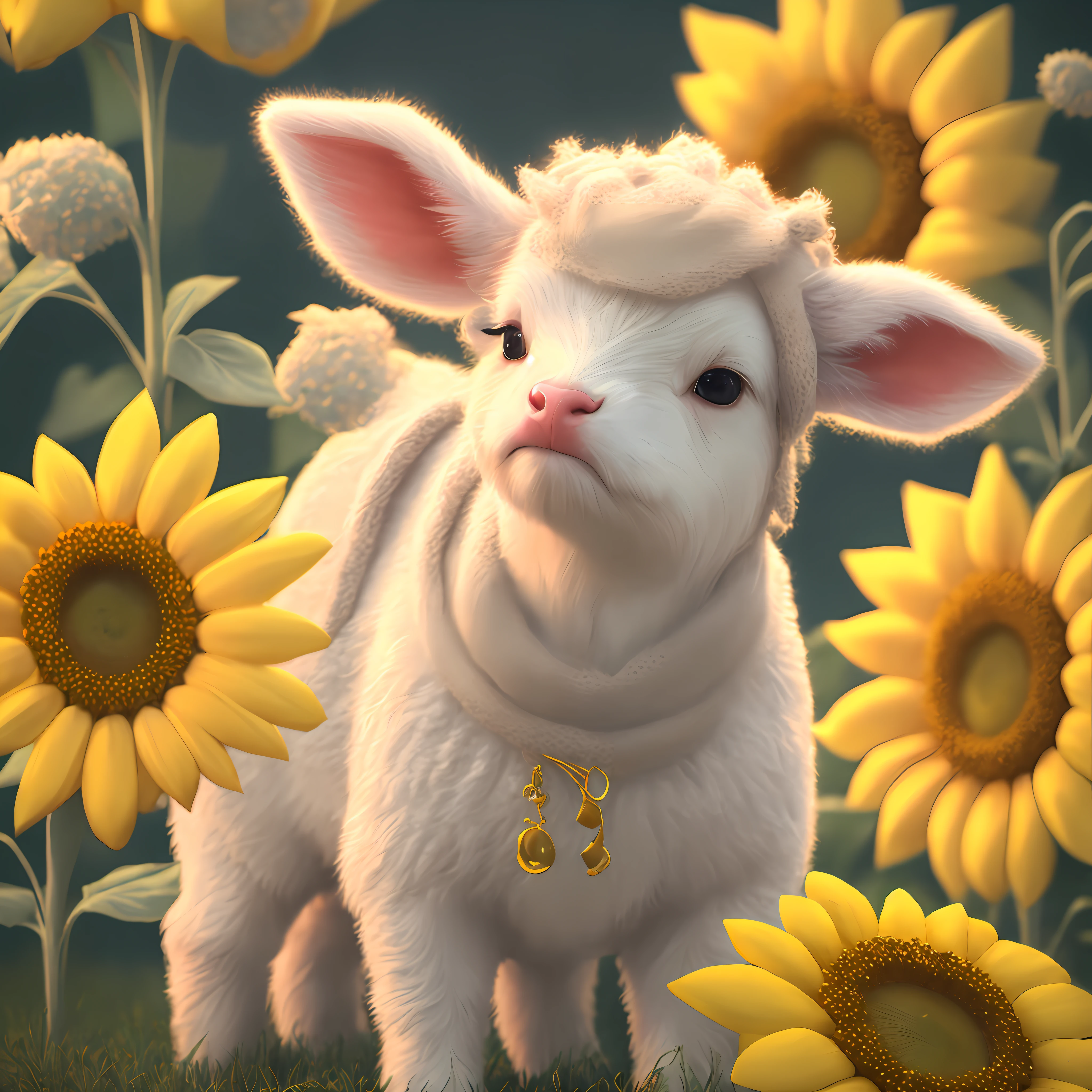 The artwork is a cute calf surrounded by sunflowers.., In the form of delicate paper cutouts.., Redshift, Realistic imagination, Carlette., Light Red & black, Pictorial fabric, Natural Bird Shots --auto