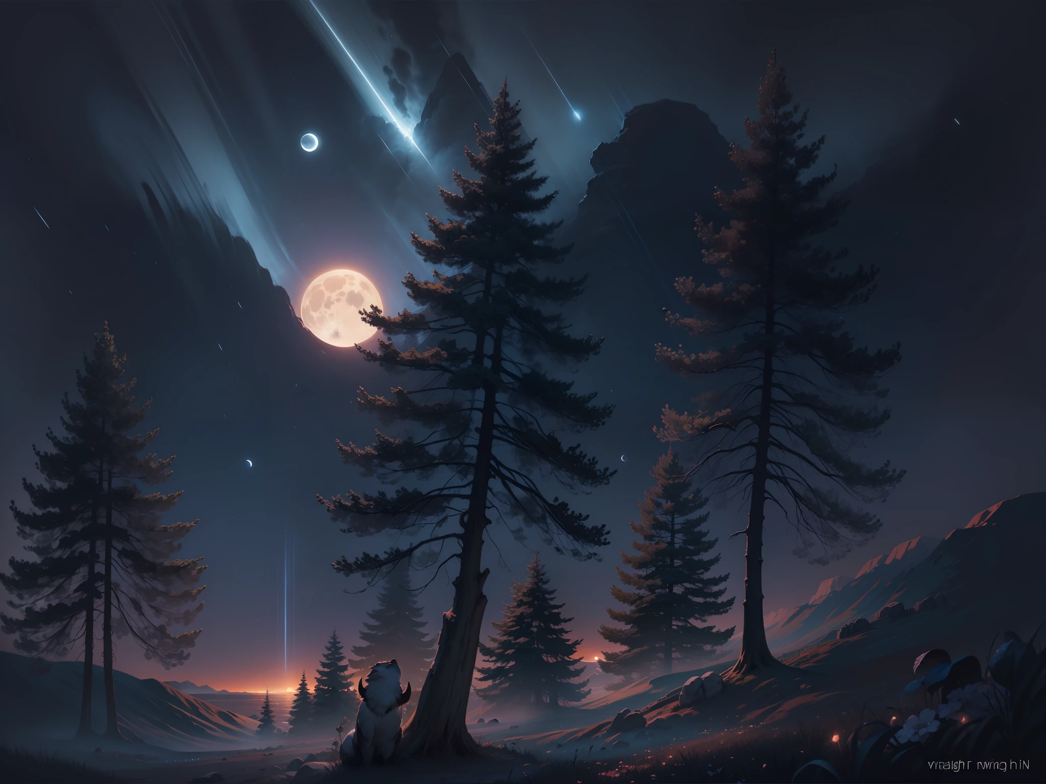 the night,Scenic beauty,oil painted,rays of moonlight