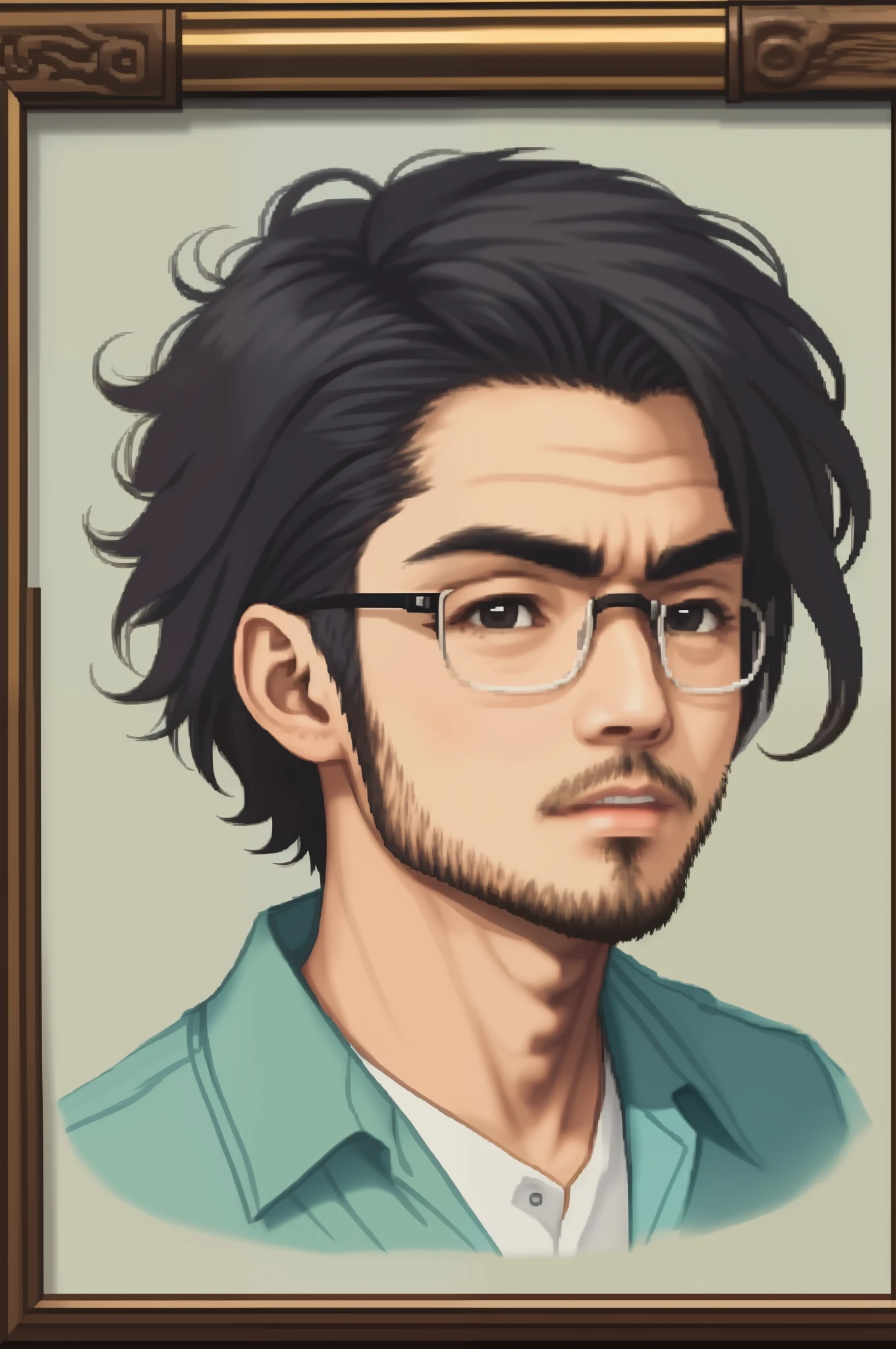 (roteiro + pessoa) A 23-year-old Asian man, com cavanhaque e cabelo curto, em um estilo de arte impressionante e realista.
