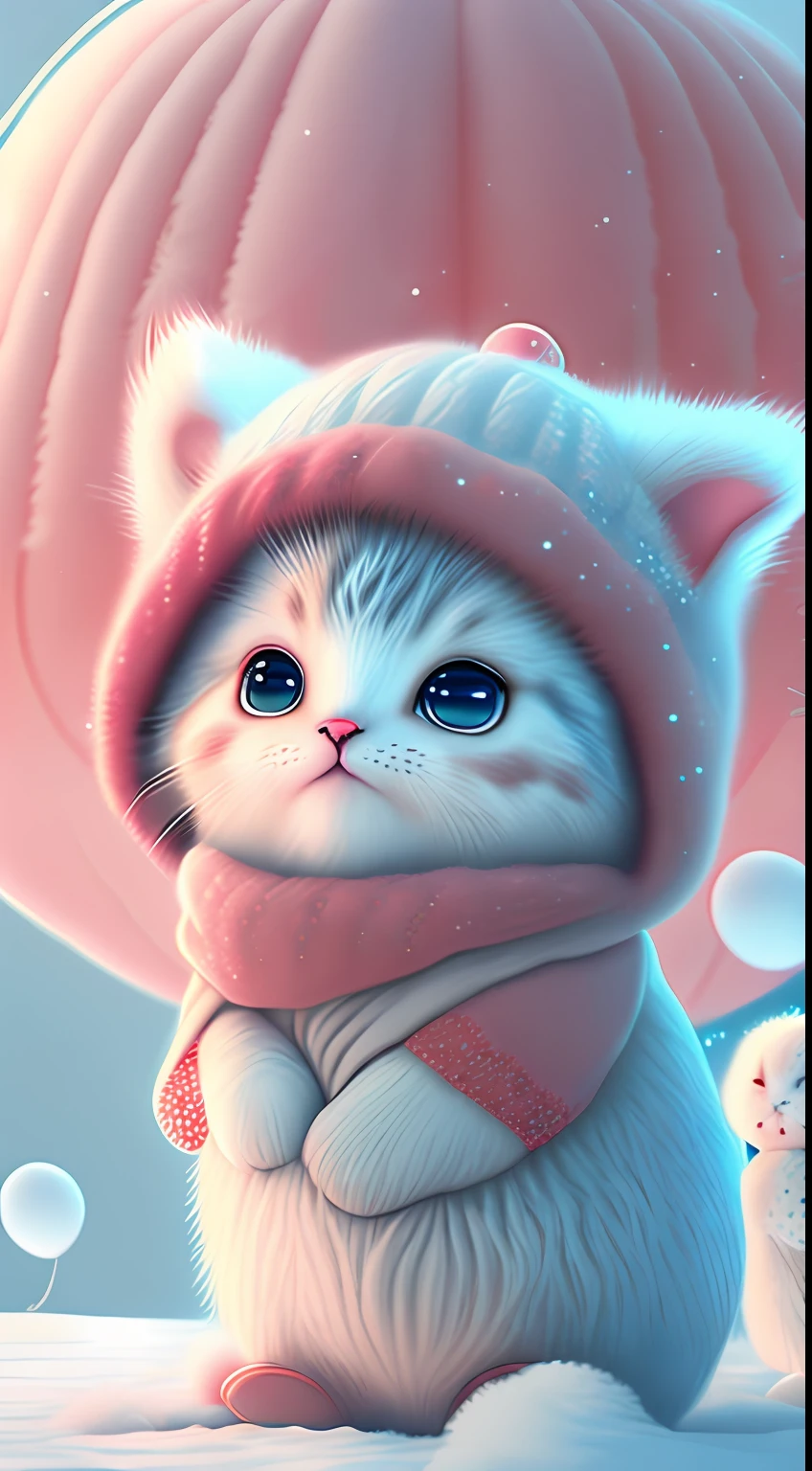 In this ultra-detailed CG art,Cute kittens surrounded by ethereal balloons,laughingly,blingbling,red colour,Best quality at best,A high resolution,Complicated details,fanciful,cute animal,Funny,Open-mouthed!!!,laughingly!!,To the right!!!