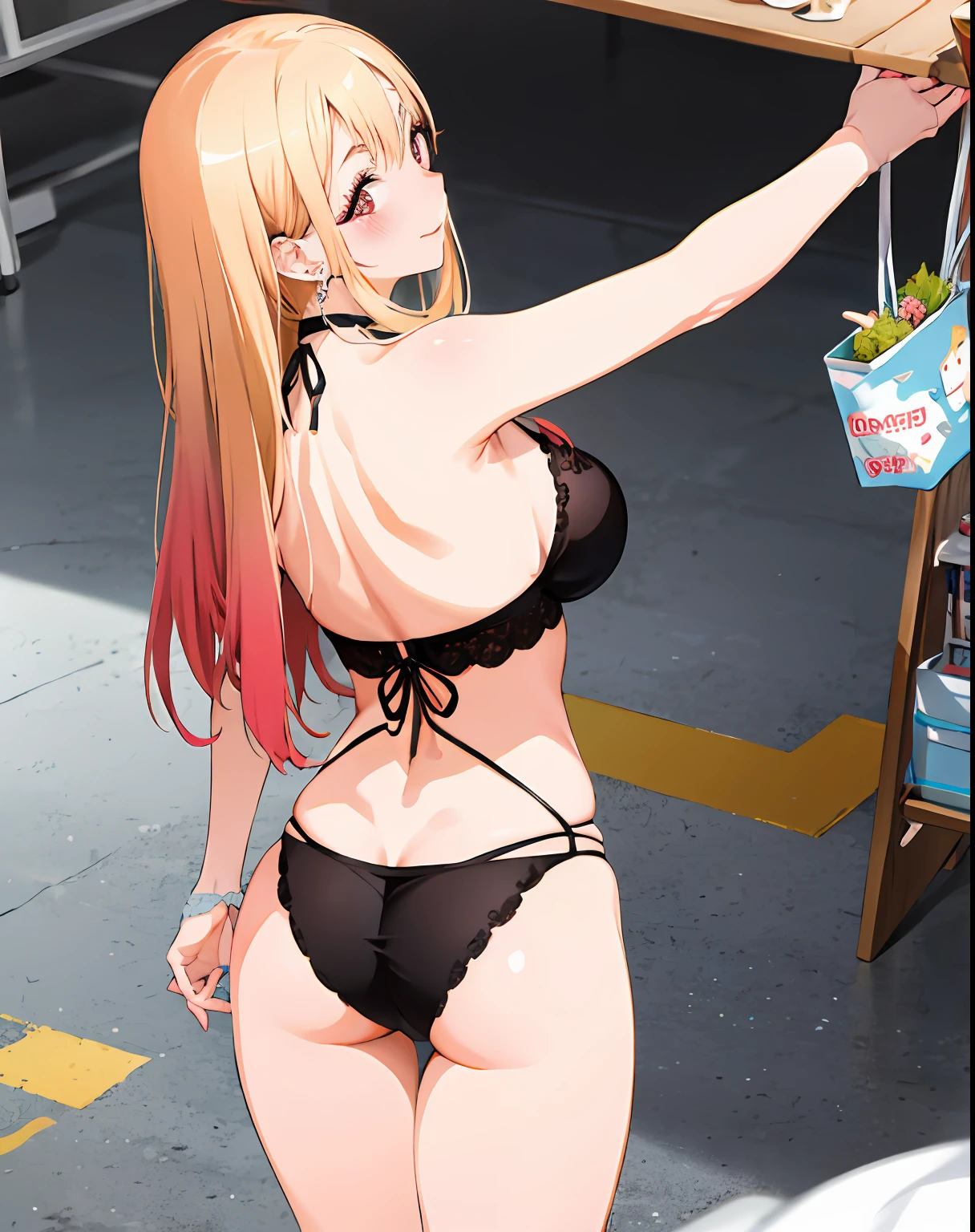 kitagawa marin, bumbum empinado, e calcinha vermelha