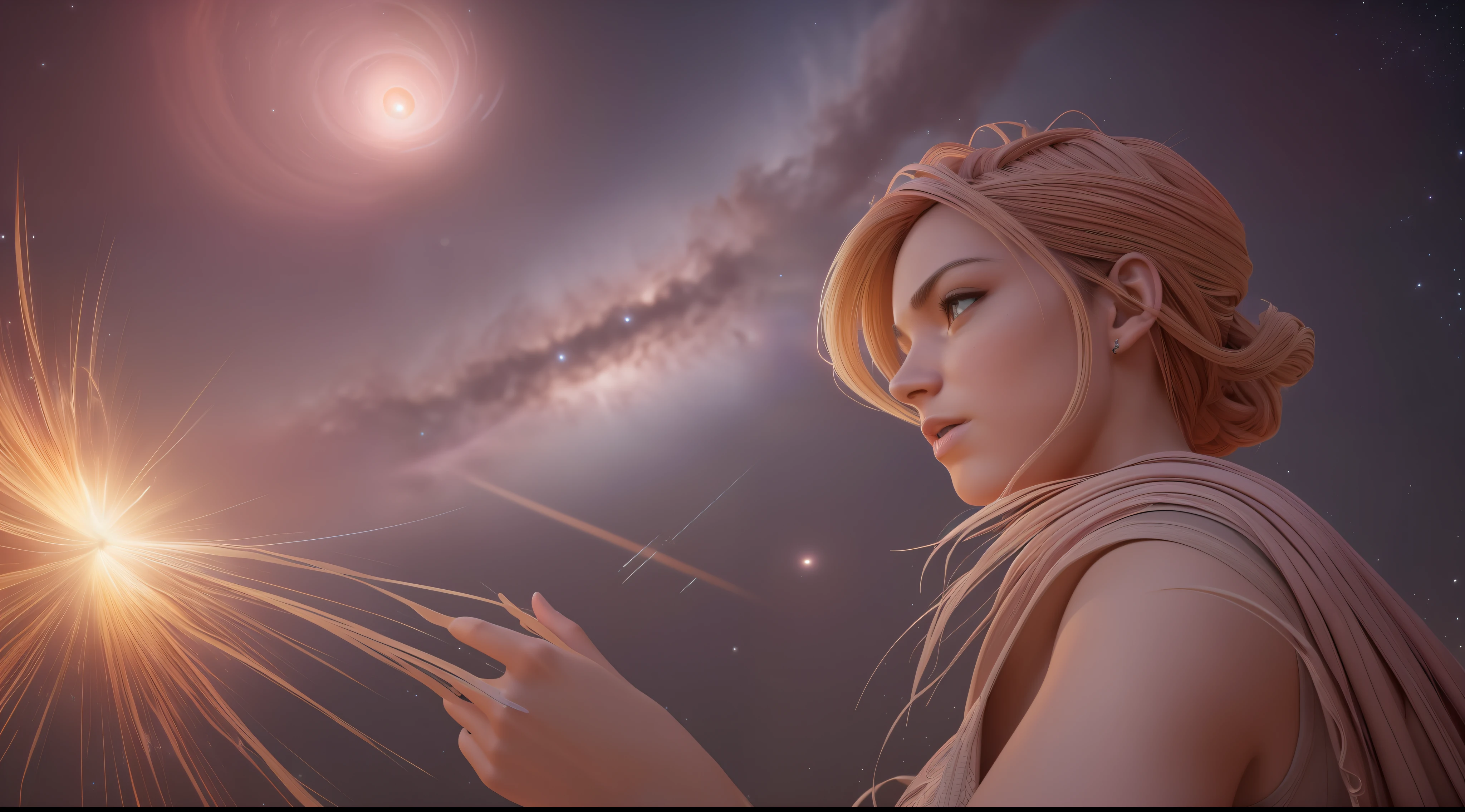 (ultra realisic:1.3), (a  photo of a, Award-winning:1.3), A long photograph of the divine flow of energy, flies through the universe and explodes with a huge red flower (against the background of stars and planets:1.2), (Radiant aura:1.2), (Otherworldly glow:1.2), Masterpiece, (Realism:1.2), (photo realism:1.2), High contrast, (photo realism, digital arts:1.2), Intricate, 8k HD high-definition detail, HDR, hyper detailed, Best Quality, (photo realism:1.3), (The vibrant:1.4), (Highly detailed:1.3), ((ray traced)), ((Cinematic lighting)), (Trending on ArtStation:1.3),