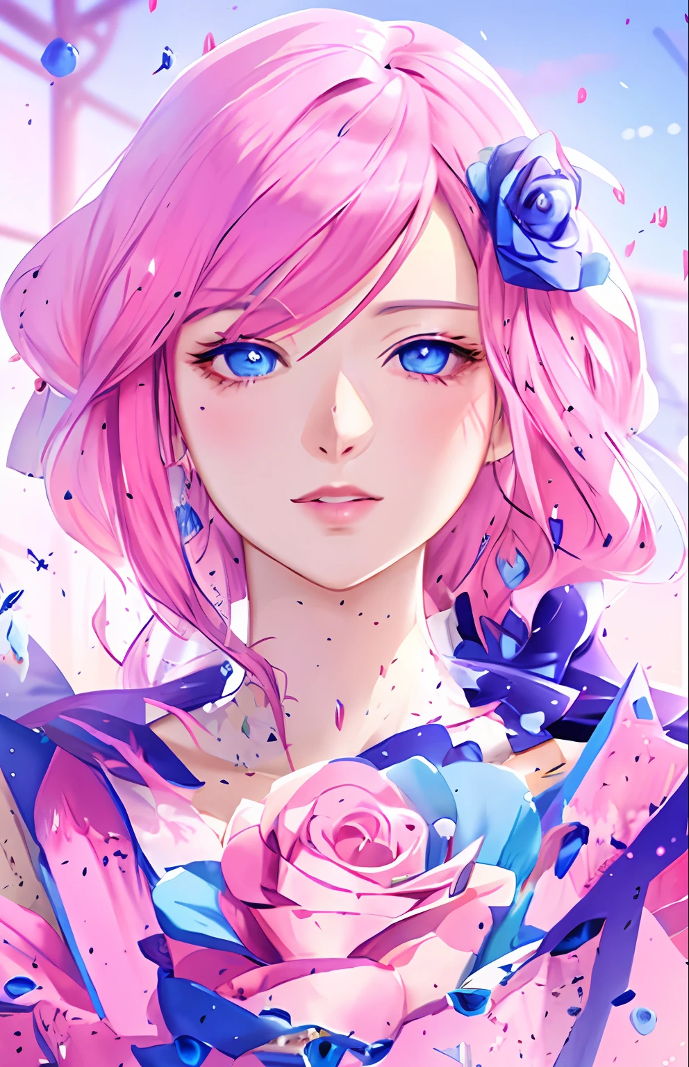 anime girl with blue eyes and pink hair holding a rose, anime digital art, stunning anime face portrait, beautiful anime face, beautiful anime portrait, anime art wallpaper 4k, anime art wallpaper 4 k, beautiful fantasy anime, beautiful anime girl, digital anime art, anime style 4 k, beautiful anime, beautiful digital art, gorgeous digital art, very beautiful digital art